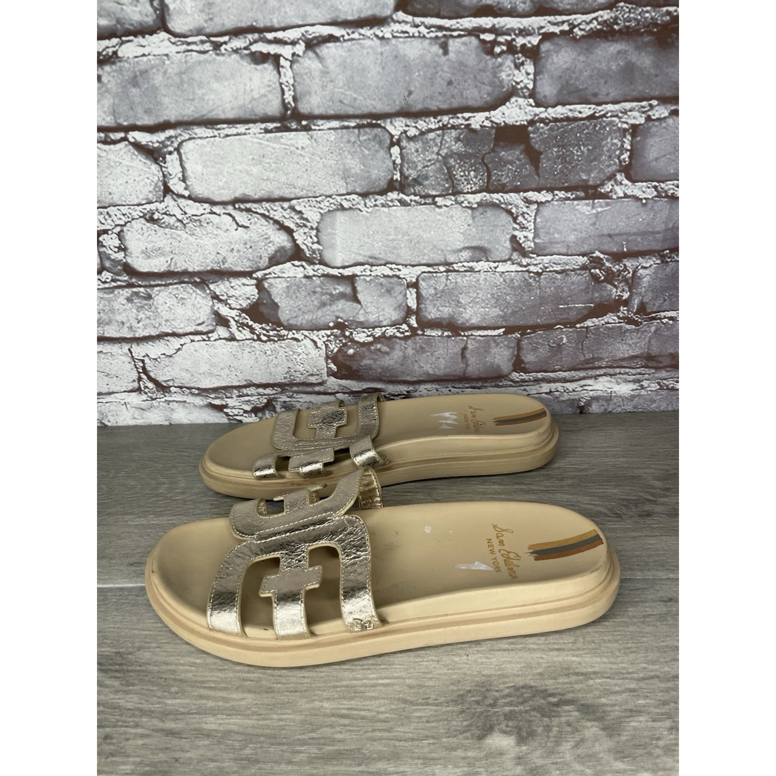 Sam Edelman Sam Edelman Valeri Metallic Gold Leather Slides Sandals Wome Size US 9 / IT 39 - 2 Thumbnail