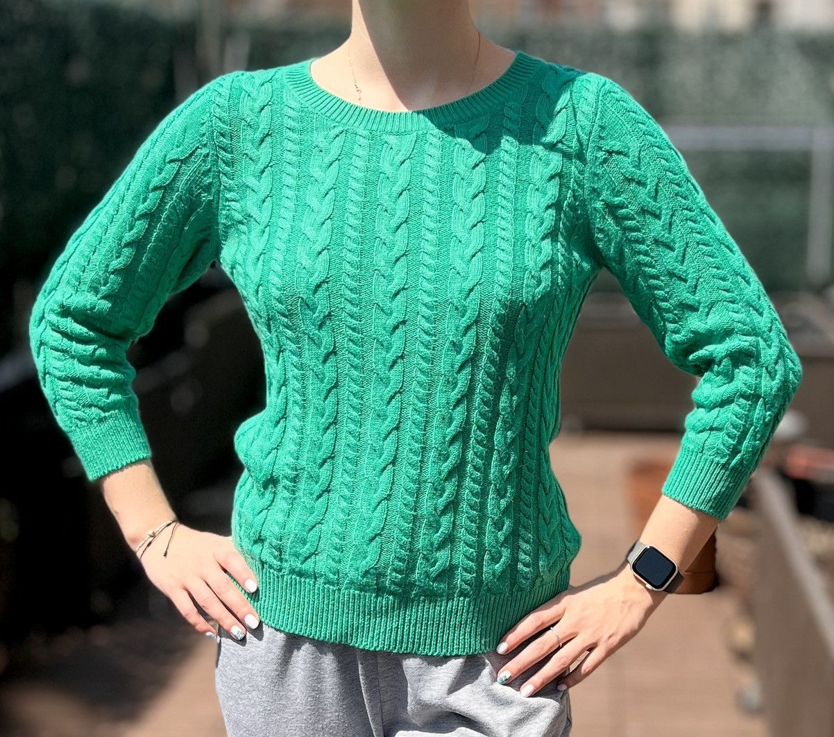 H&M Women’s H&M Basic Green Cable Knit Sweater Size S knit Size S / US 4 / IT 40 - 1 Thumbnail