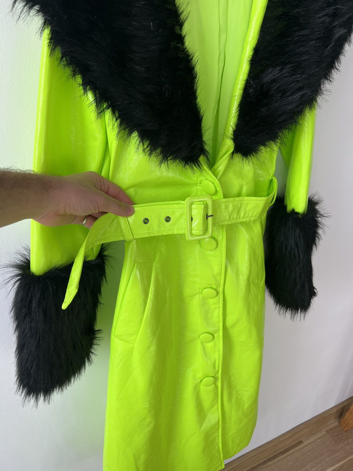 Jaded London Jaded London Neon Green Trench Coat Faux Fur Trims UK10 Size S / US 4 / IT 40 - 7 Thumbnail