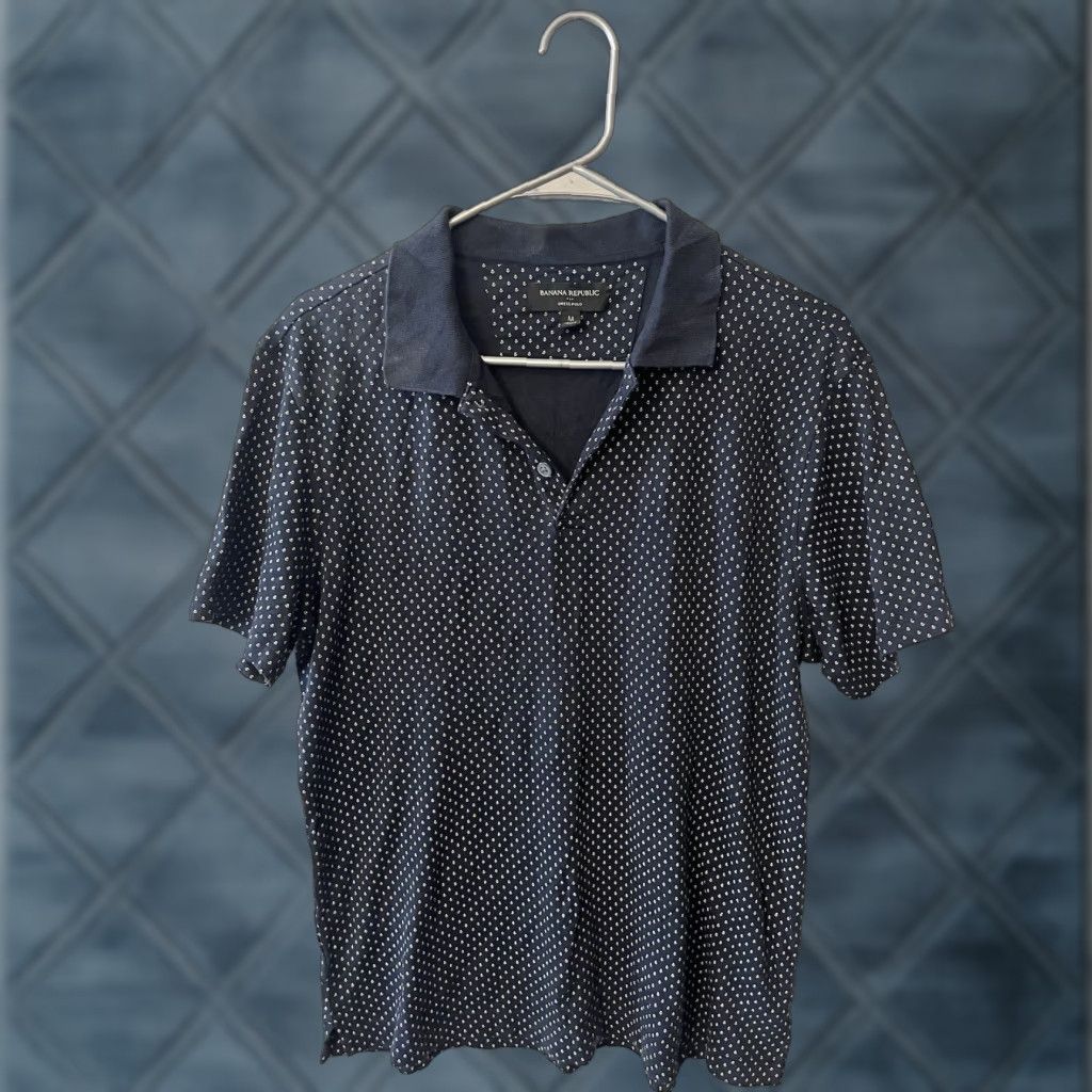 Banana Republic Banana Republic Polo Shirt Men M Blue Geometric Short Sleeve Dress Polo 100% Cotton Mens Size 40R - 1 Thumbnail