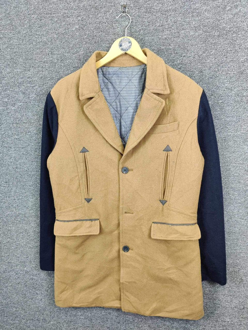Japanese Brand Vintage D Pulse Colour Block Wool Long Coat Jacket Size US M / EU 48-50 / 2 - 2 Thumbnail