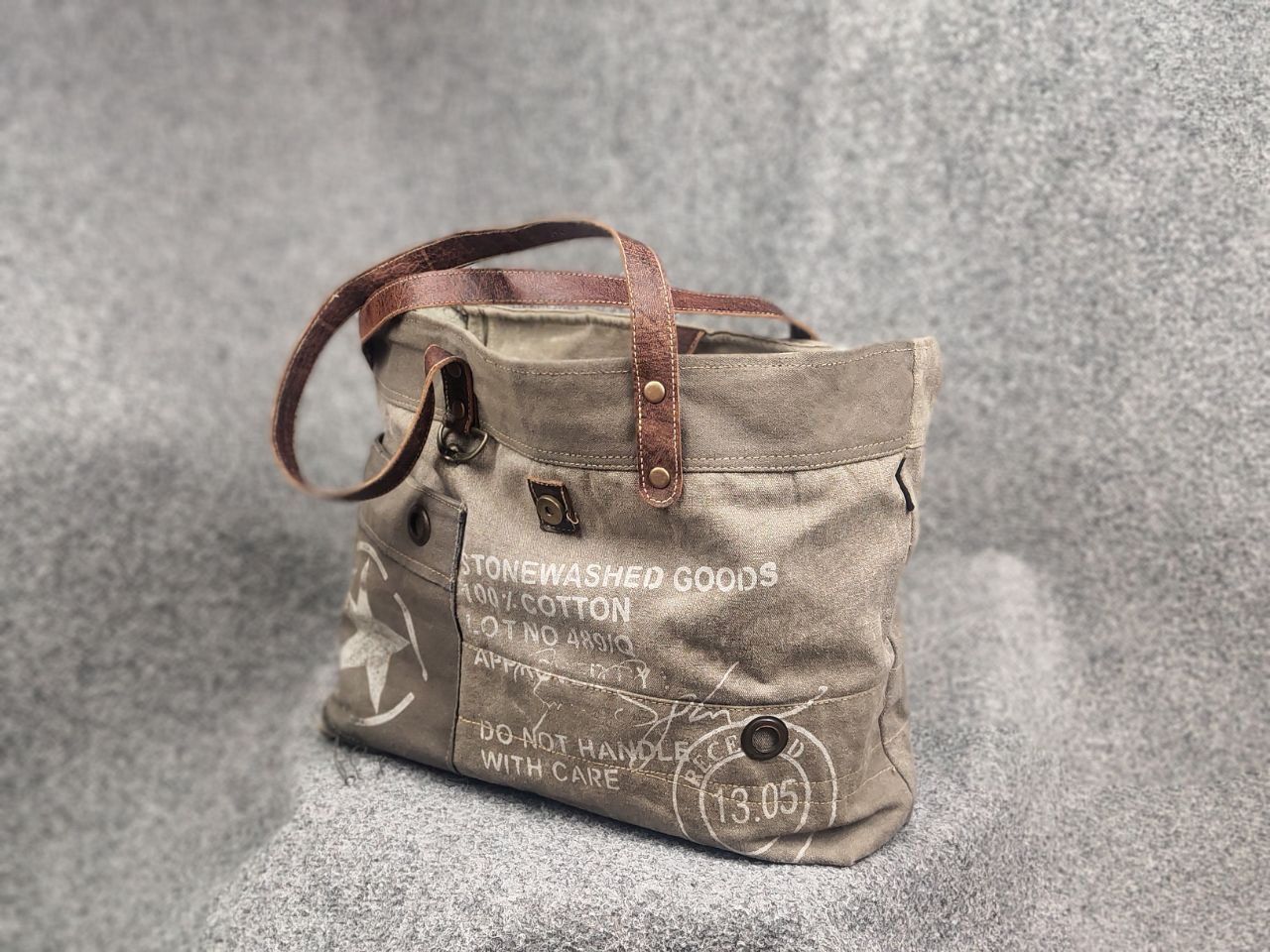 Vintage Myra India Design Vintage Leather & Canvas Tote Shoulder Bag Size ONE SIZE - 3 Thumbnail