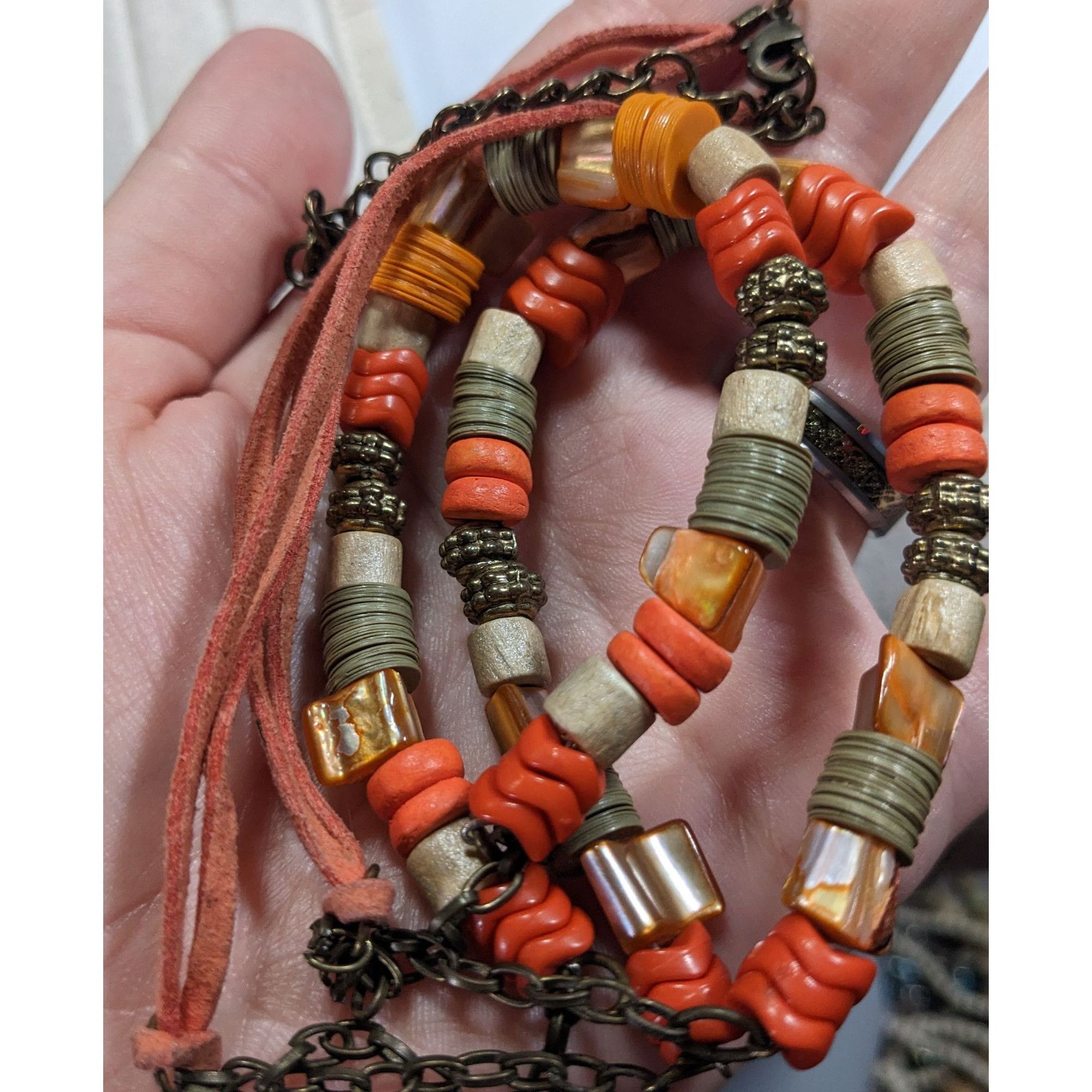 Other Vintage Retro Orange Mixed Media Beaded Necklace Size ONE SIZE - 3 Thumbnail