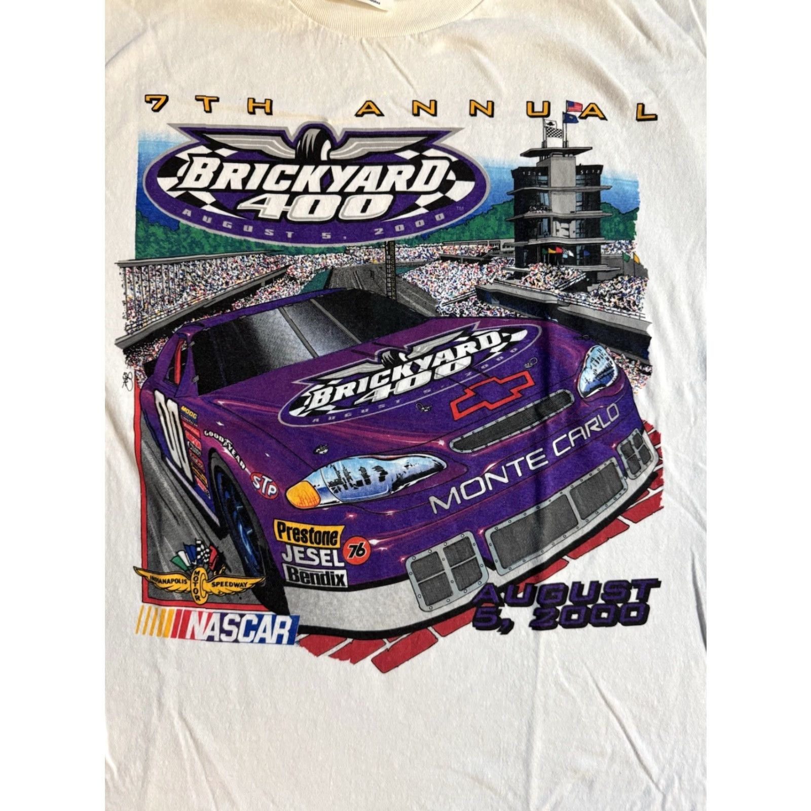 Jerzees VINTAGE 2000 NASCAR Brickyard 400 Winner Ricky Rudd T Shirt L Racing Cars Sports Shirt Men White Cotton Jerzees Logo Double-Sided Size US L / EU 52-54 / 3 - 2 Thumbnail