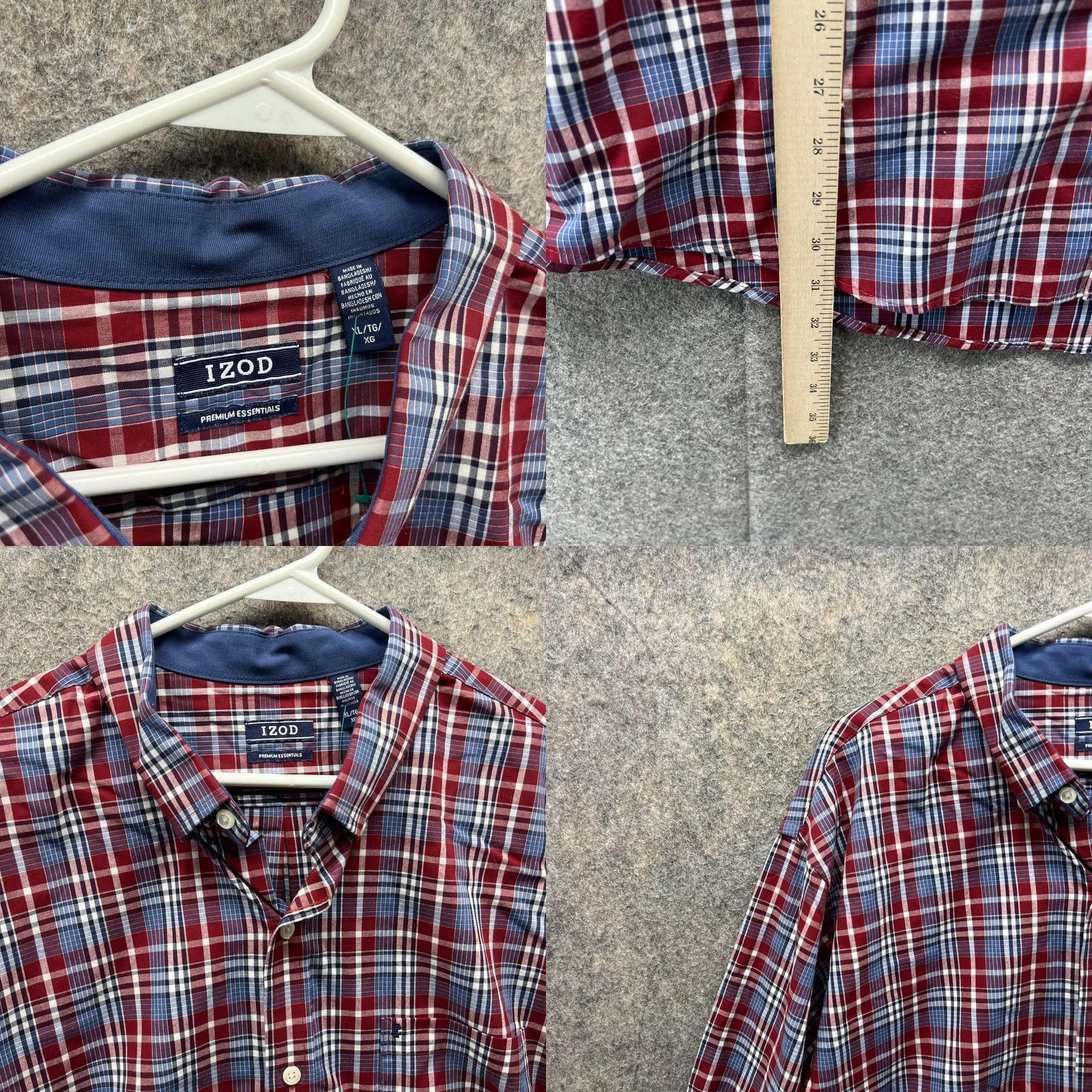 Izod VINTAGE IZOD Shirt Men XL Red Plaid Button-Down Casual Premium Essential Casual Shirt (Izod) Size US XL / EU 56 / 4 - 8 Thumbnail