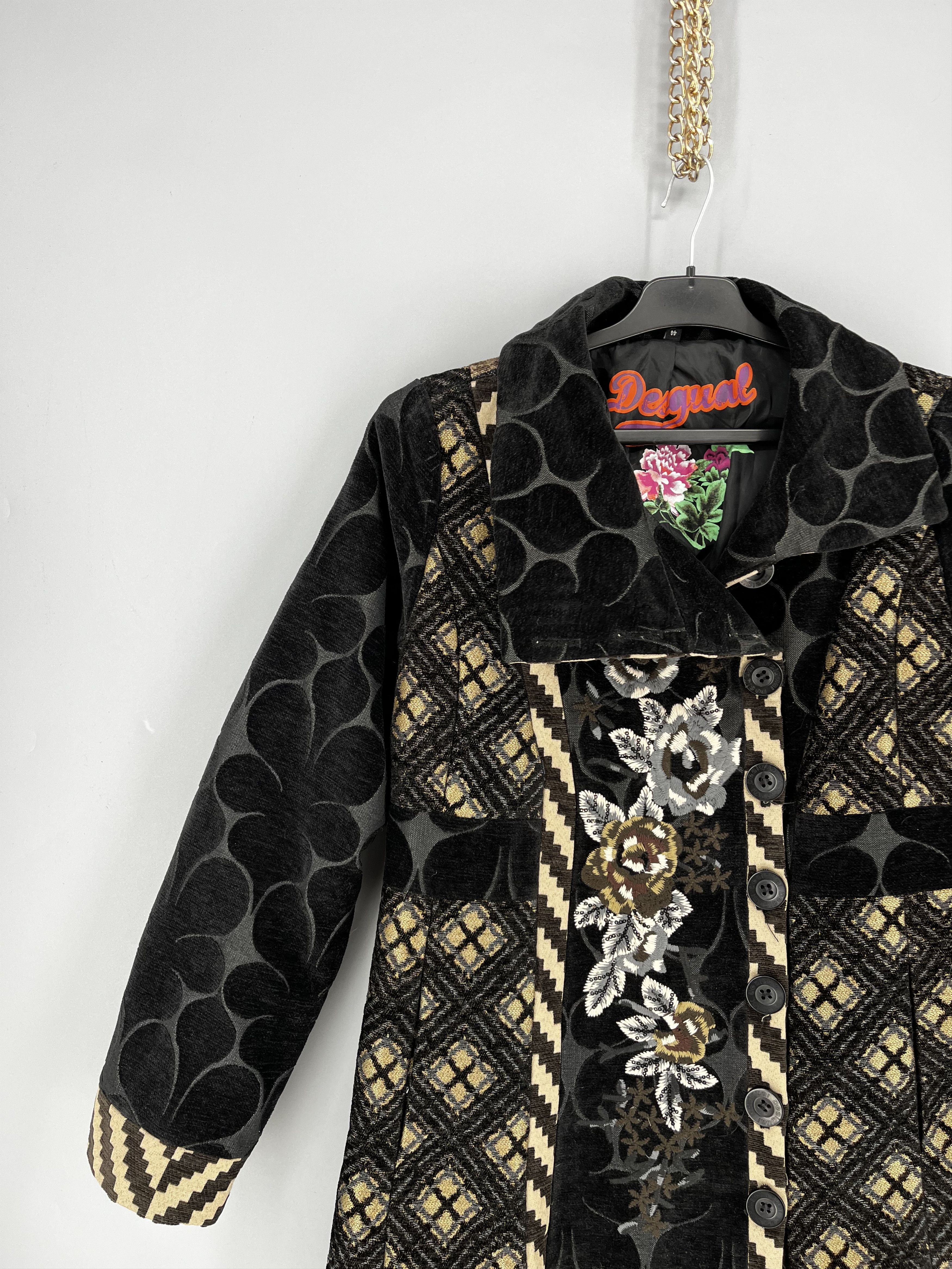 Desigual Desigual Womens Black Beige Embroidered Coat Jacket Pockets Size M / US 6-8 / IT 42-44 - 4 Thumbnail