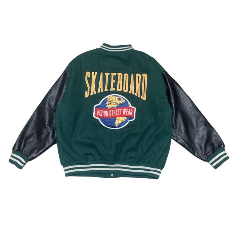 image of Skategang x Varsity Jacket Vision Street Wear Skateboard Varsity Jacket in Green (Size Medium)