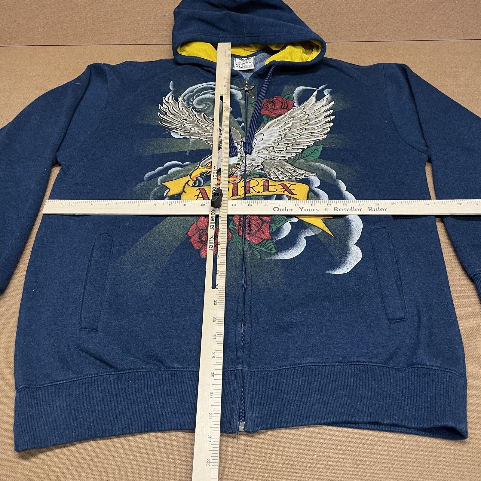 Avirex Avirex Hoodie Mens XL Blue Full Zip Graphic Eagle Rhinestone Size US XL / EU 56 / 4 - 10 Thumbnail