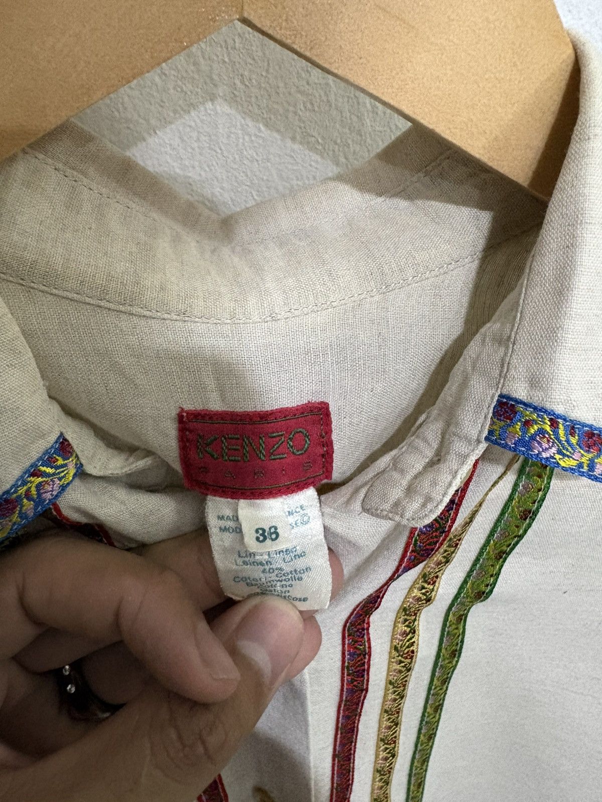 Designer × Kenzo 90s Kenzo Linen Shirt Size US L / EU 52-54 / 3 - 18 Thumbnail