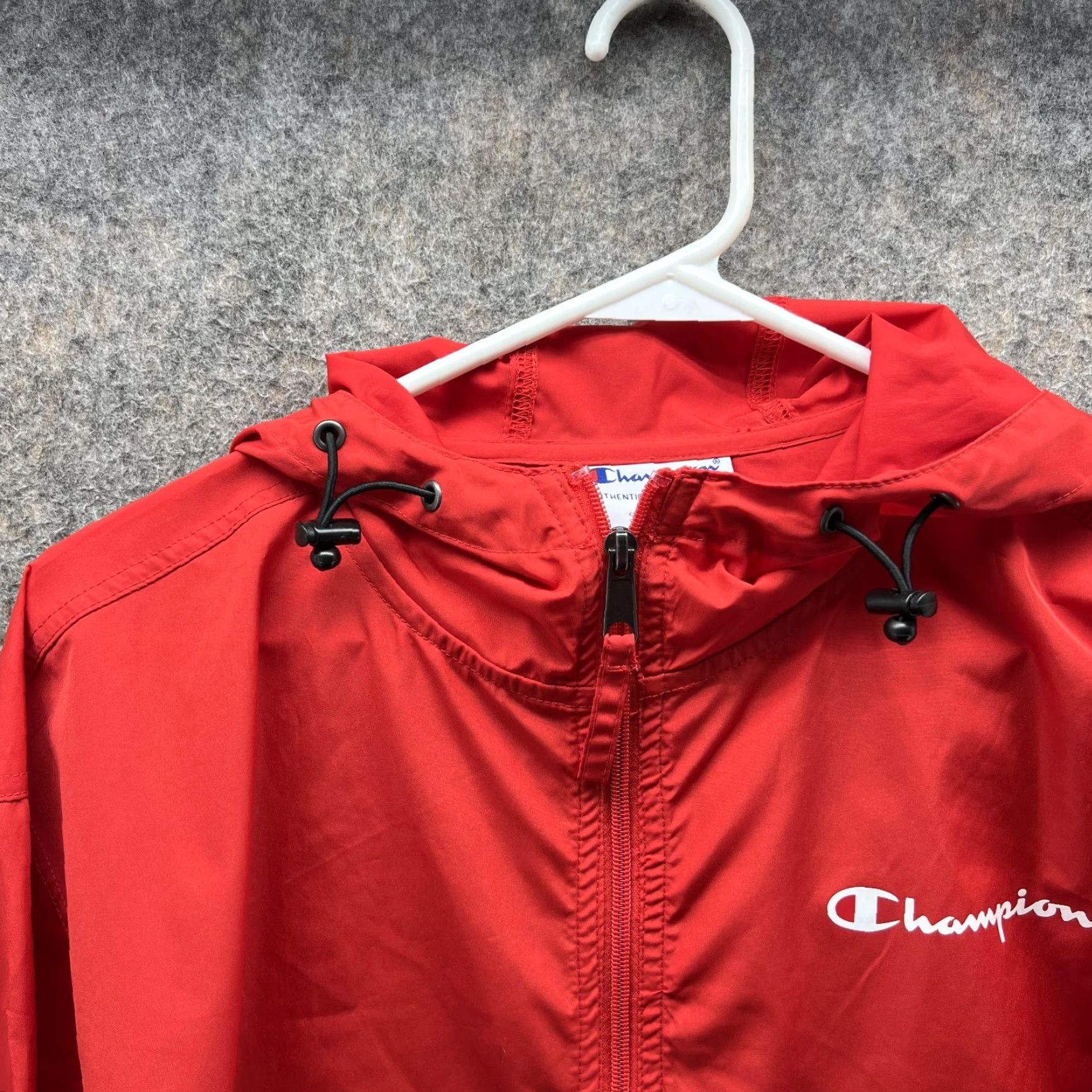 Champion VINTAGE Champion Jacket Anorak Hoodie Windbreaker Red Polyester Pullover Men Small S Regular Logo Winter Fall Spring Summer 40 in Chest Mens Size US S / EU 44-46 / 1 - 7 Thumbnail