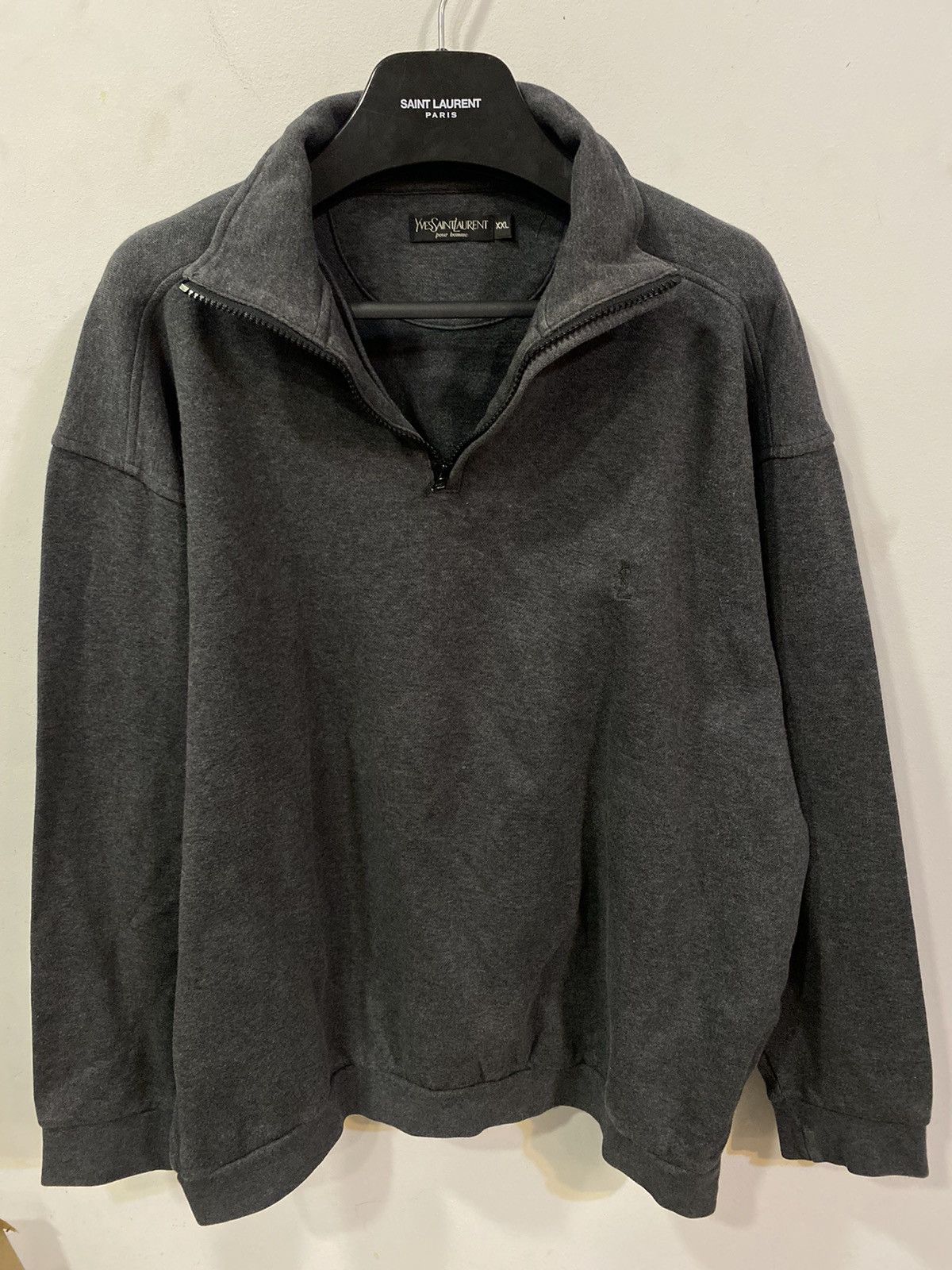 Yves Saint Laurent 90’s YSL Sweatshirt 1/4 Quarter Zip Grey Sweater Vintage Size US XXL / EU 58 / 5 - 1 Thumbnail