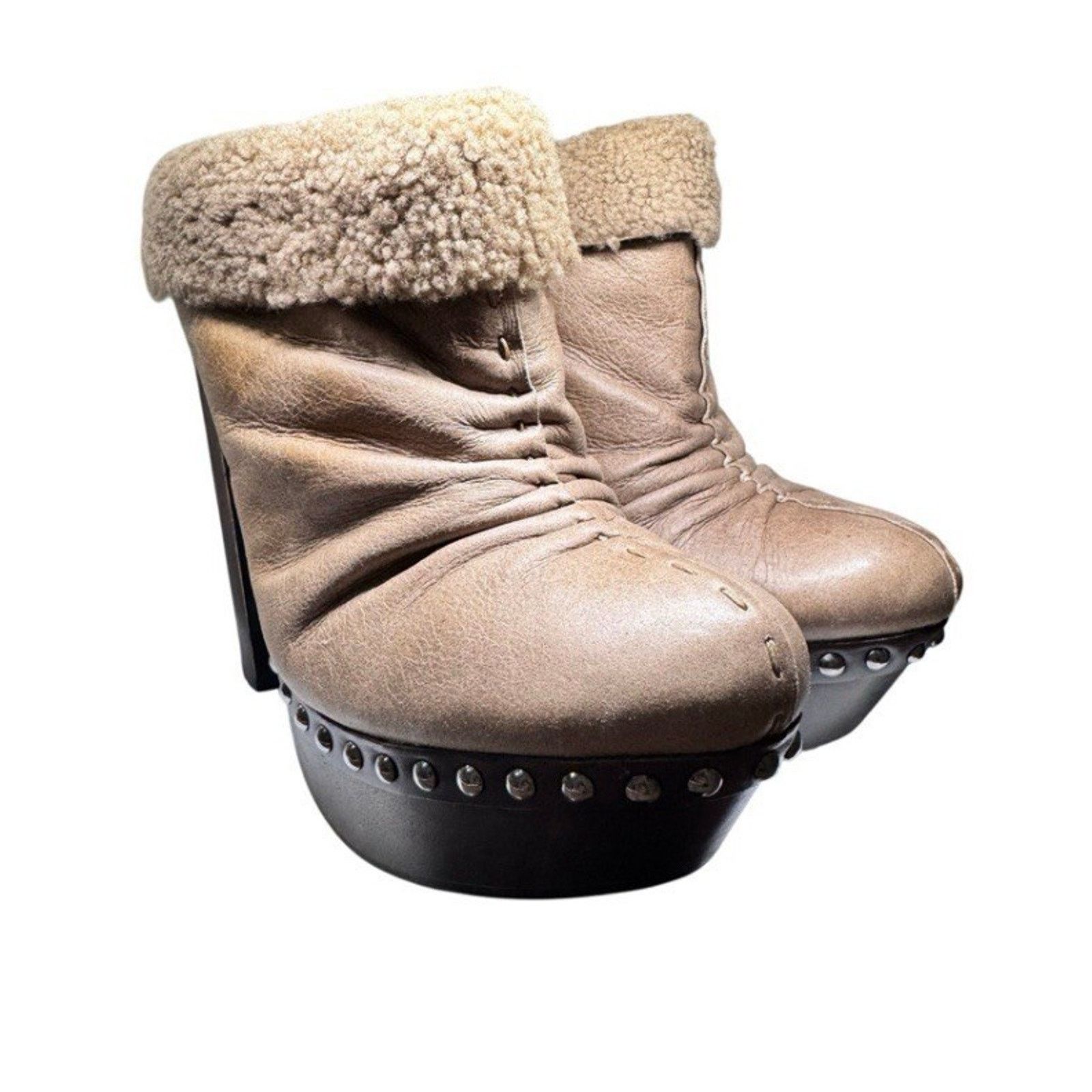 Miu Miu MIU MIU PRADA SHEEPSKIN LEATHER WOOD PLATFORM BOOTS 39.5 Size US 9 / IT 39 - 2 Thumbnail