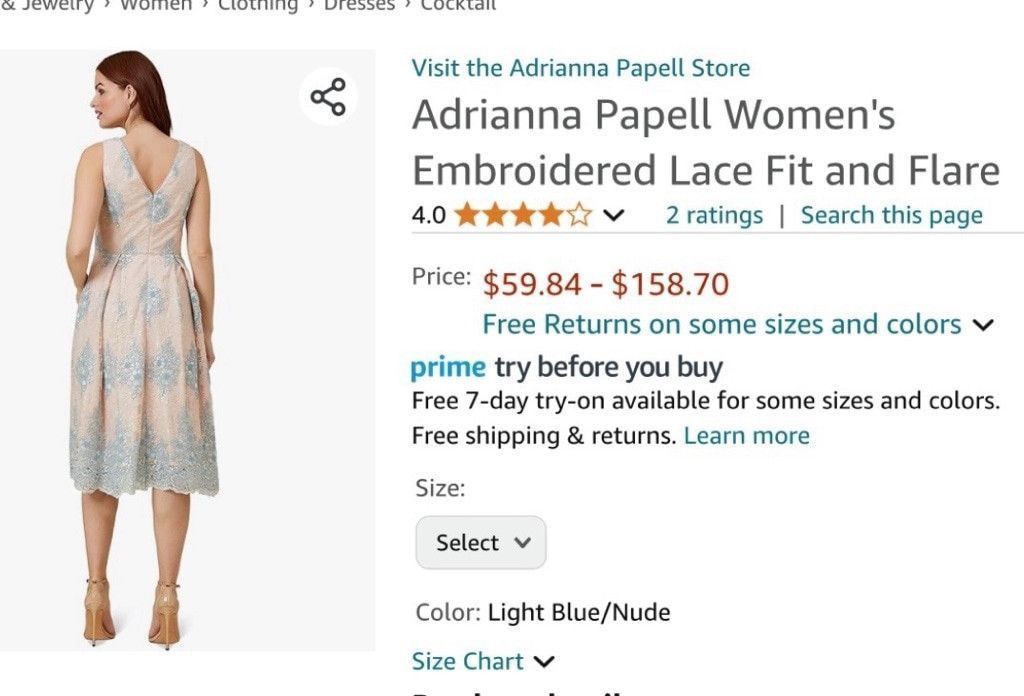 Adrianna Papell Women's Adrianna Papell Dress, Light Blue/Nude, Size 12 Size XL / US 12-14 / IT 48-50 - 2 Thumbnail