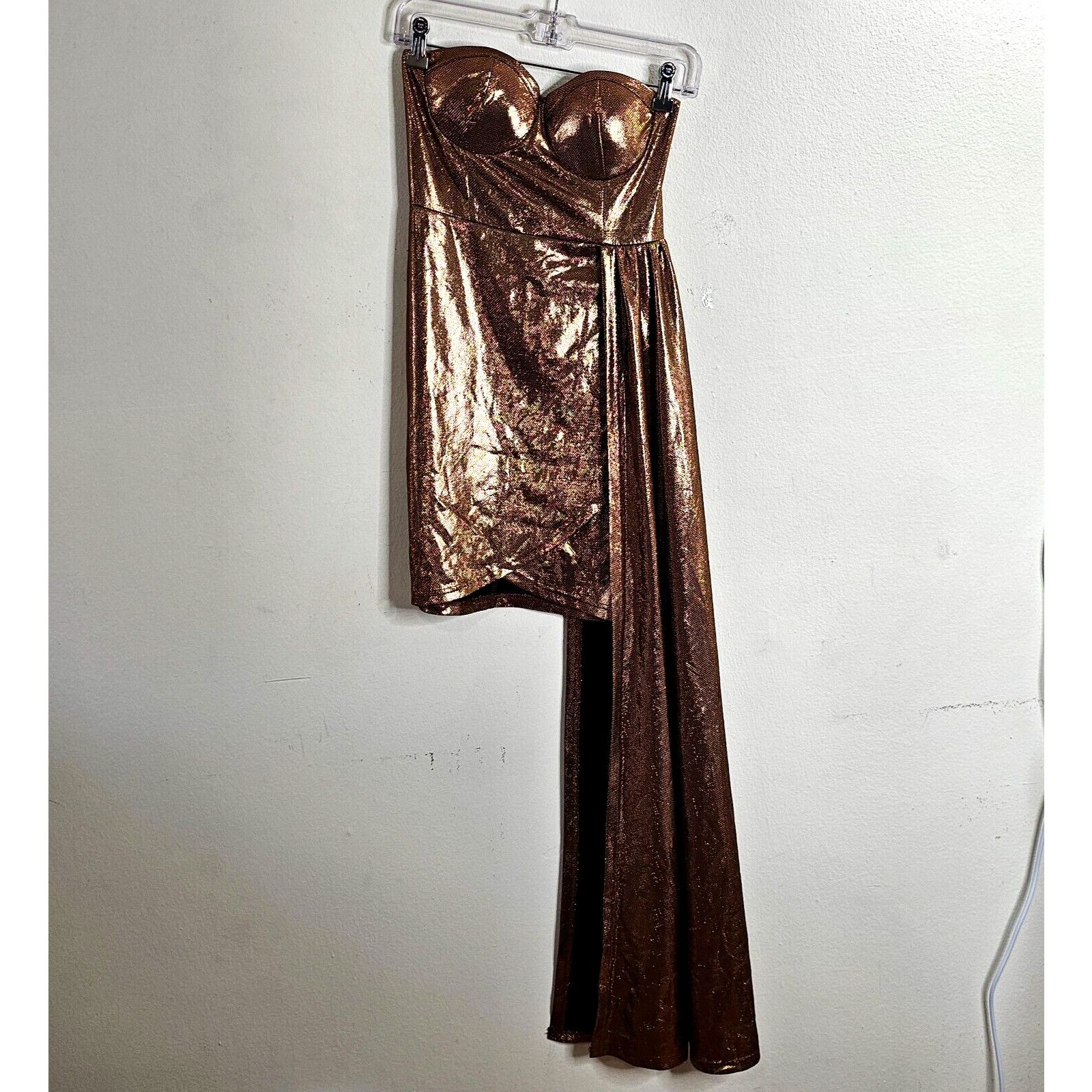 Other Bronze Metallic Sweetheart Sleeveless Bodycon Mini Long Sash Size S / US 4 / IT 40 - 8 Thumbnail