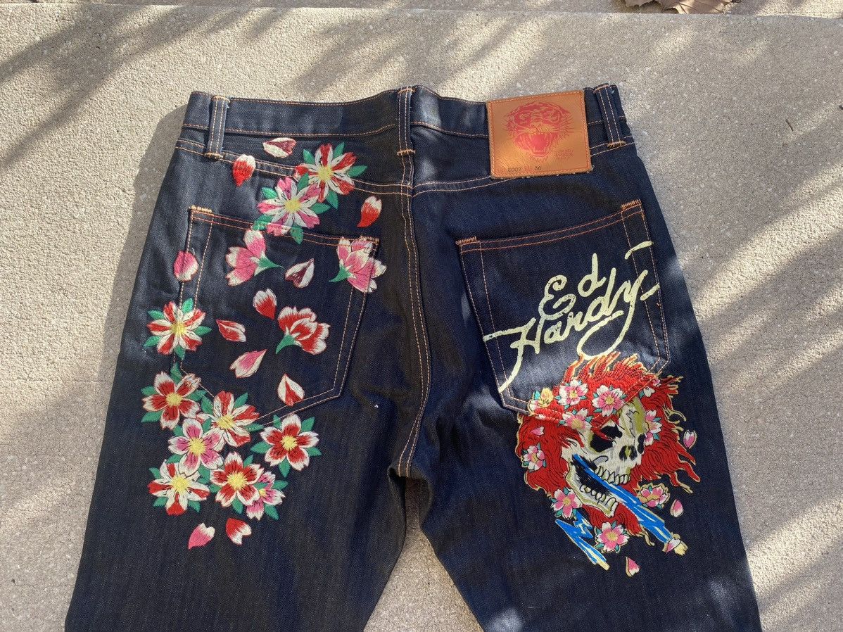 image of Vintage Flower Skull Ed Hardy Jeans Size 36 in Black, Men's