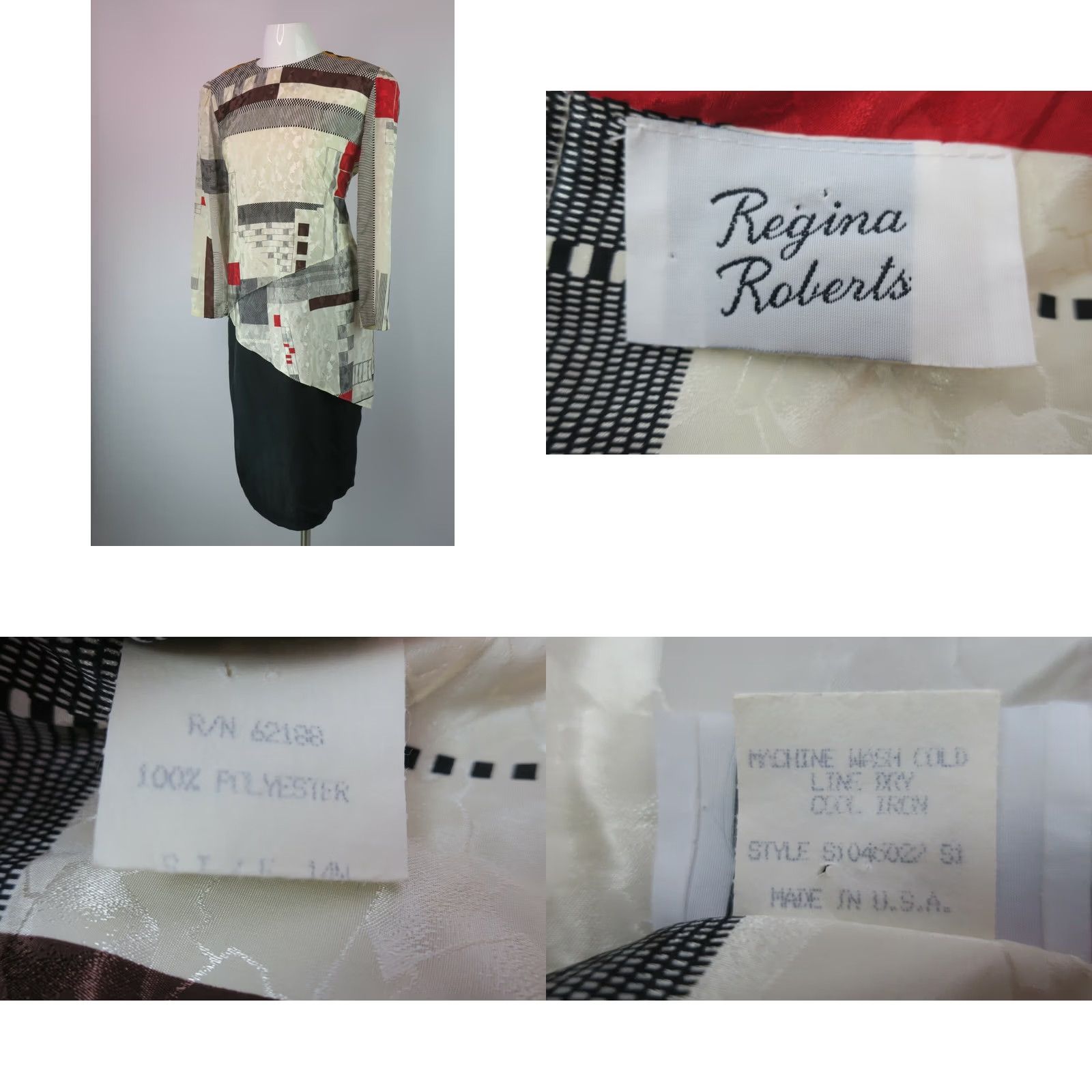 Vintage VINTAGE Regina Roberts Dress Womens 14W Red 80s Dropwaist PLUS Abstract Geometric Career Size XL / US 12-14 / IT 48-50 - 8 Thumbnail