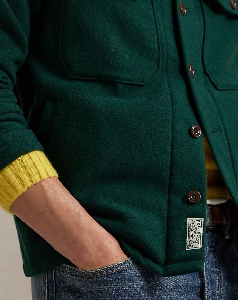 Polo Ralph Lauren Polo Ralph Lauren Suede-Patch Wool Twill Overshirt Green XL Size US XL / EU 56 / 4 - 6 Thumbnail