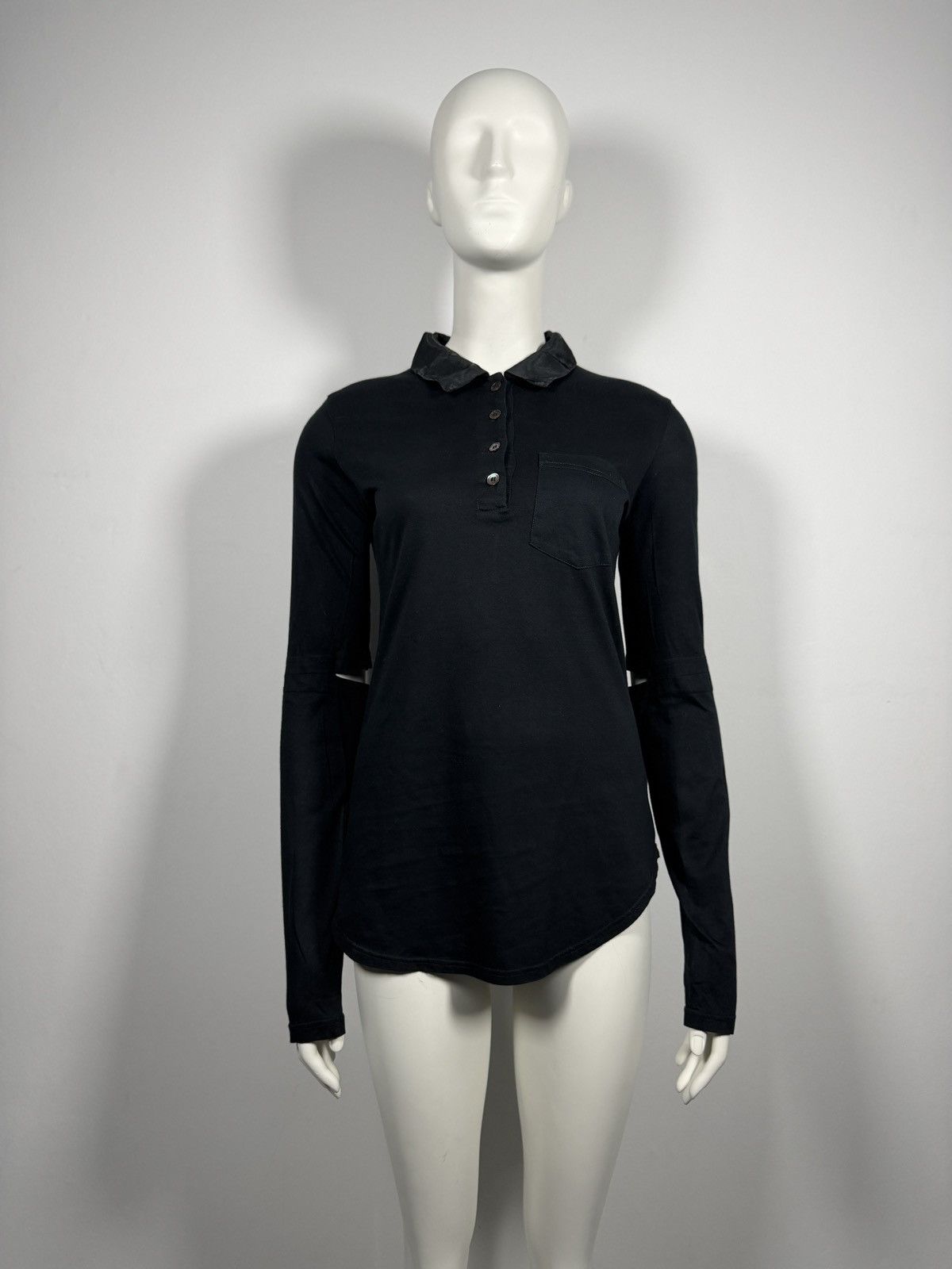 Helmut Lang 1997 Elbow Slashed Satin Collar Button Up Shirt