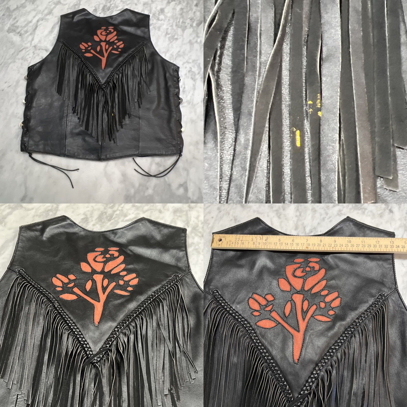 Vintage Bikers Dream Apparel Vest Womens XL Black Leather Floral Fringe Snap Pockets Harley Key Chain Casual Biker Size XL / US 12-14 / IT 48-50 - 8 Thumbnail