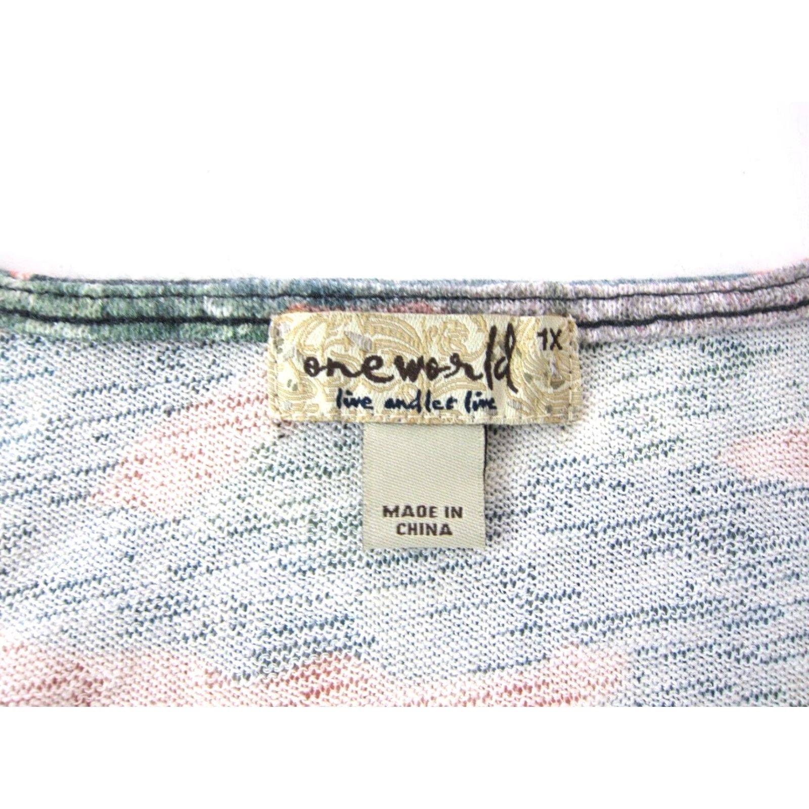Vintage NWT One World Blouse Shirt 1X Pink Paisley Stretch Long Flare Sleeve V-Neck Top Womens Size XL / US 12-14 / IT 48-50 - 3 Thumbnail