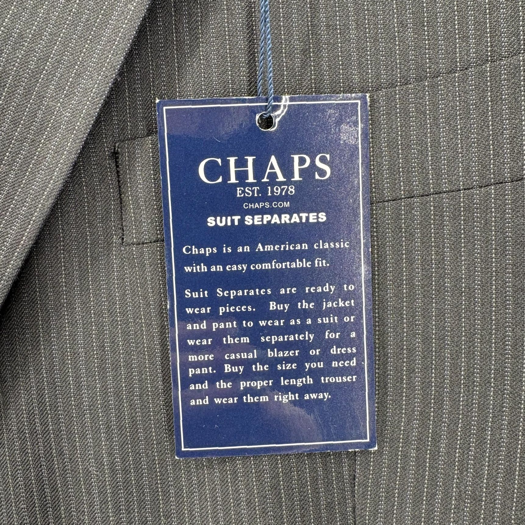 Chaps Chaps Suit Jacket Sport Coat Mens 44S Gray Pinstripe Wool Blend Two Button NWT Size 44R - 5 Thumbnail