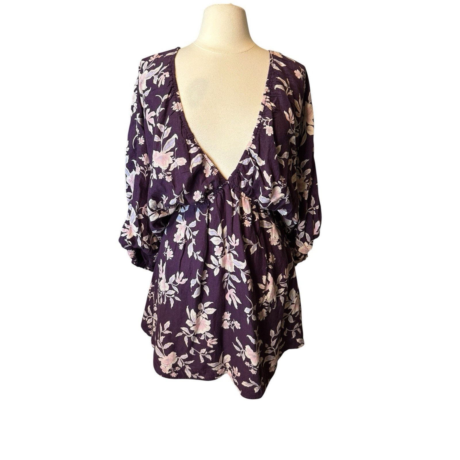 Free People Free People NEW Portia Mini Dress Size Small Burgundy Floral Size S / US 4 / IT 40 - 1 Thumbnail