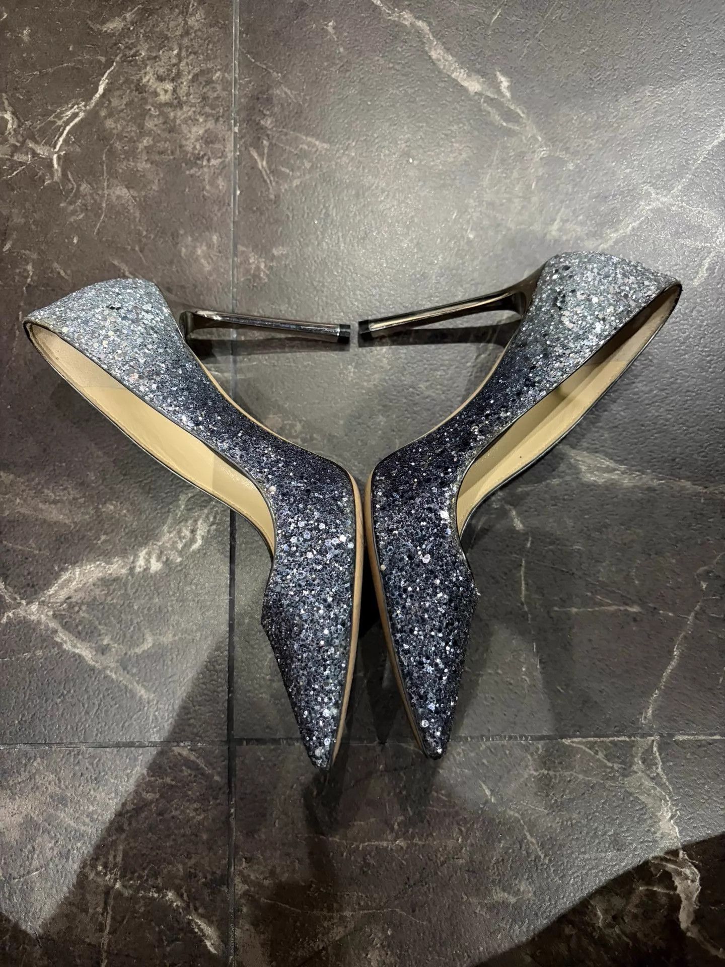 Jimmy Choo JIMMY CHOO Women's ROMY Silver Ombre Glitter 10cm Heels Size US 5.5 / IT 35.5 - 2 Thumbnail