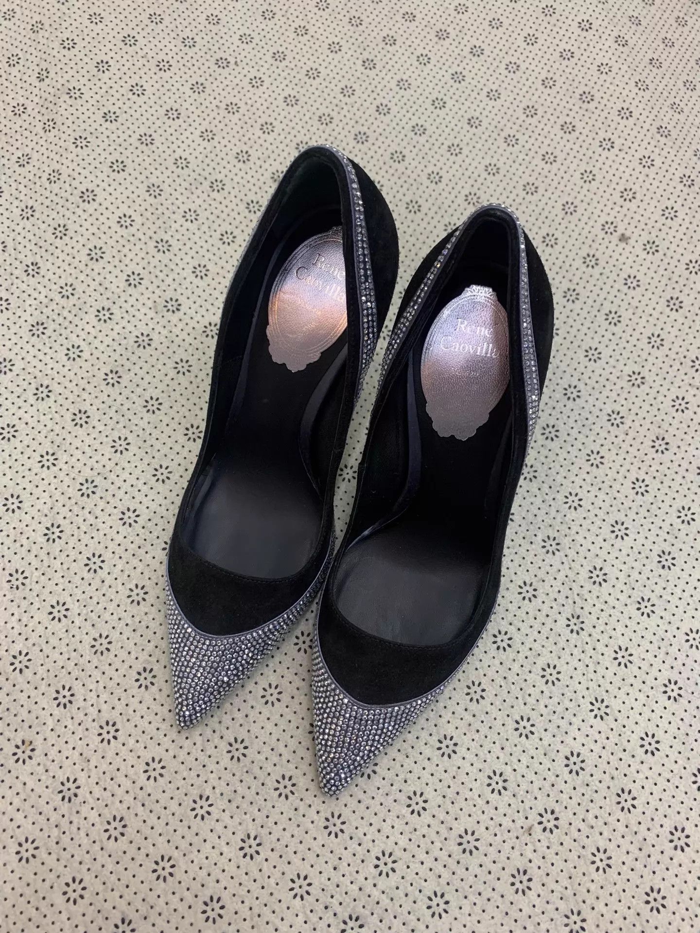 Rene Caovilla RC Black Rhinestone Heels 36 Unused Size US 5.5 / IT 35.5 - 1 Thumbnail