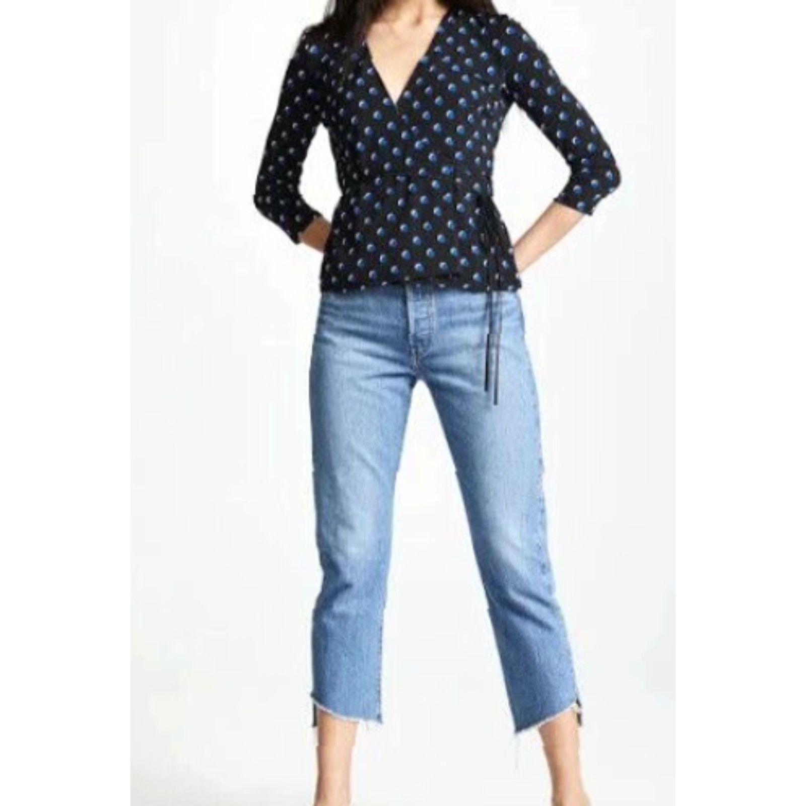 Bailey 44 Bailey 44 Blouse NWT Women’s 3/4 Sleeve Wrapture Dot Top M Black Blue USA Made V-Neck Polka Dot Dresses & Shirts Size M / US 6-8 / IT 42-44 - 2 Thumbnail