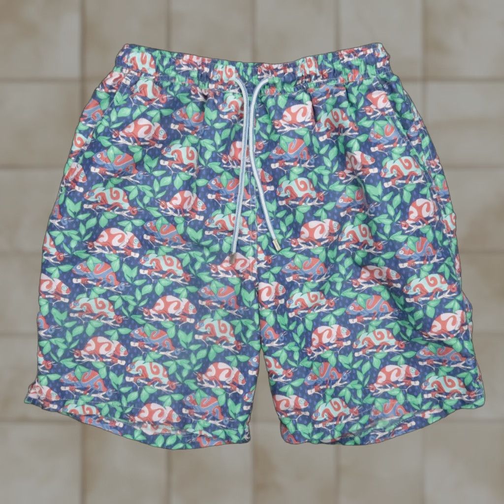 Peter Millar Peter Millar Swim Trunks Mens Medium Blue Green Karma Chameleon Lined Shorts Size US 31 - 1 Thumbnail