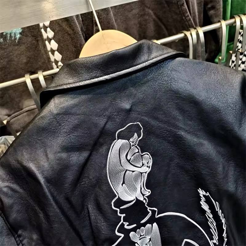 Japanese Brand × Vintage unisex zippered leather jacket with embroidery Size US L / EU 52-54 / 3 - 10 Thumbnail