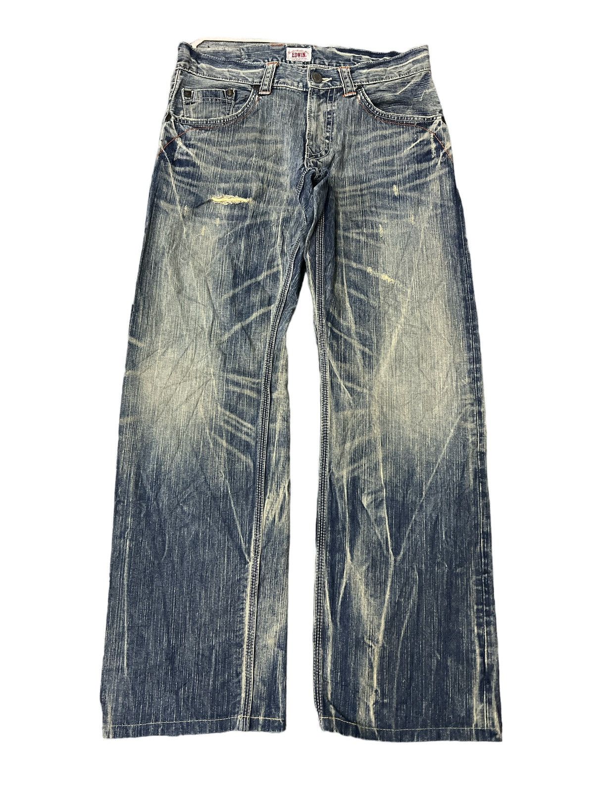 Japanese Brand × Vintage THRASHED EDWIN XV DISTRESSED DENIM PANT Size US 32 / EU 48 - 1 Thumbnail