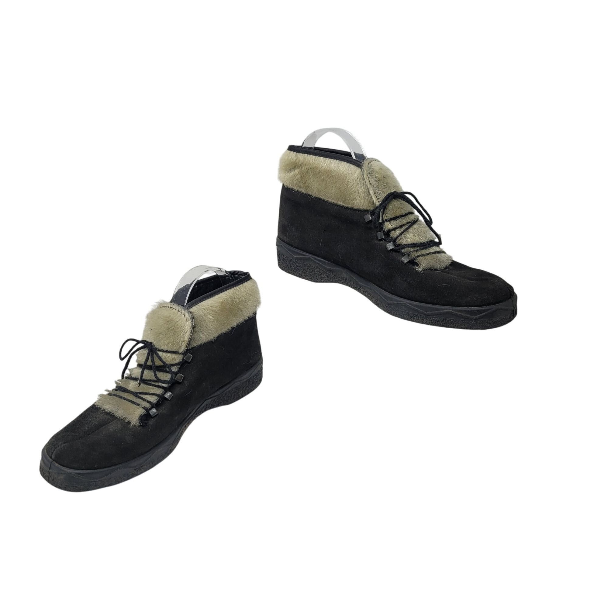 Vintage Vtg Womens Italian Black Suede Faux Fur Snow Boots Sz 8 Lace Size US 8 / IT 38 - 1 Thumbnail