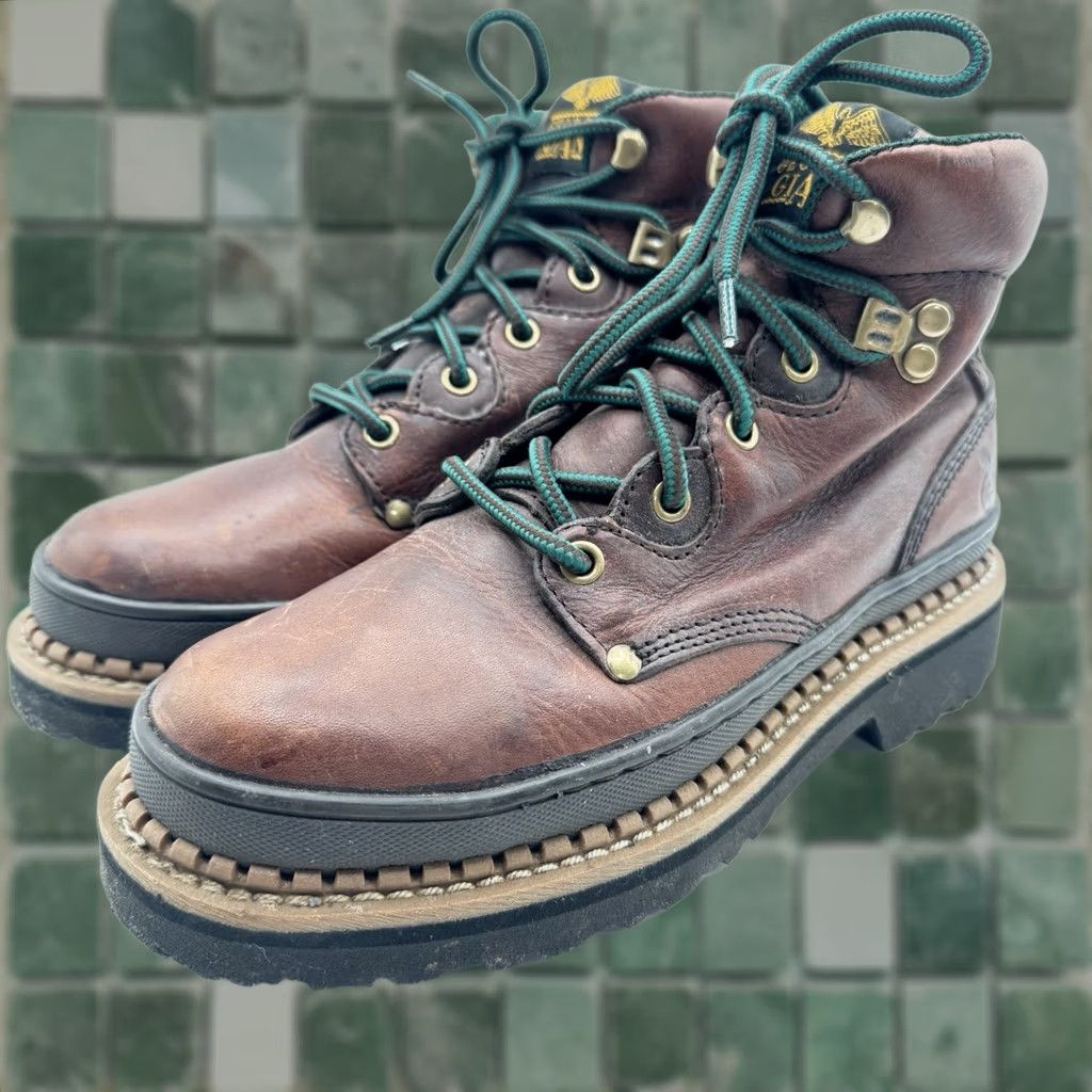 Vintage Georgia Boot Work Boot F243-05 Leather Steel Toe Lace-up Round Toe Brown Men 7 Medium Vintage No F2413-05 Size US 7 / EU 40 - 1 Thumbnail