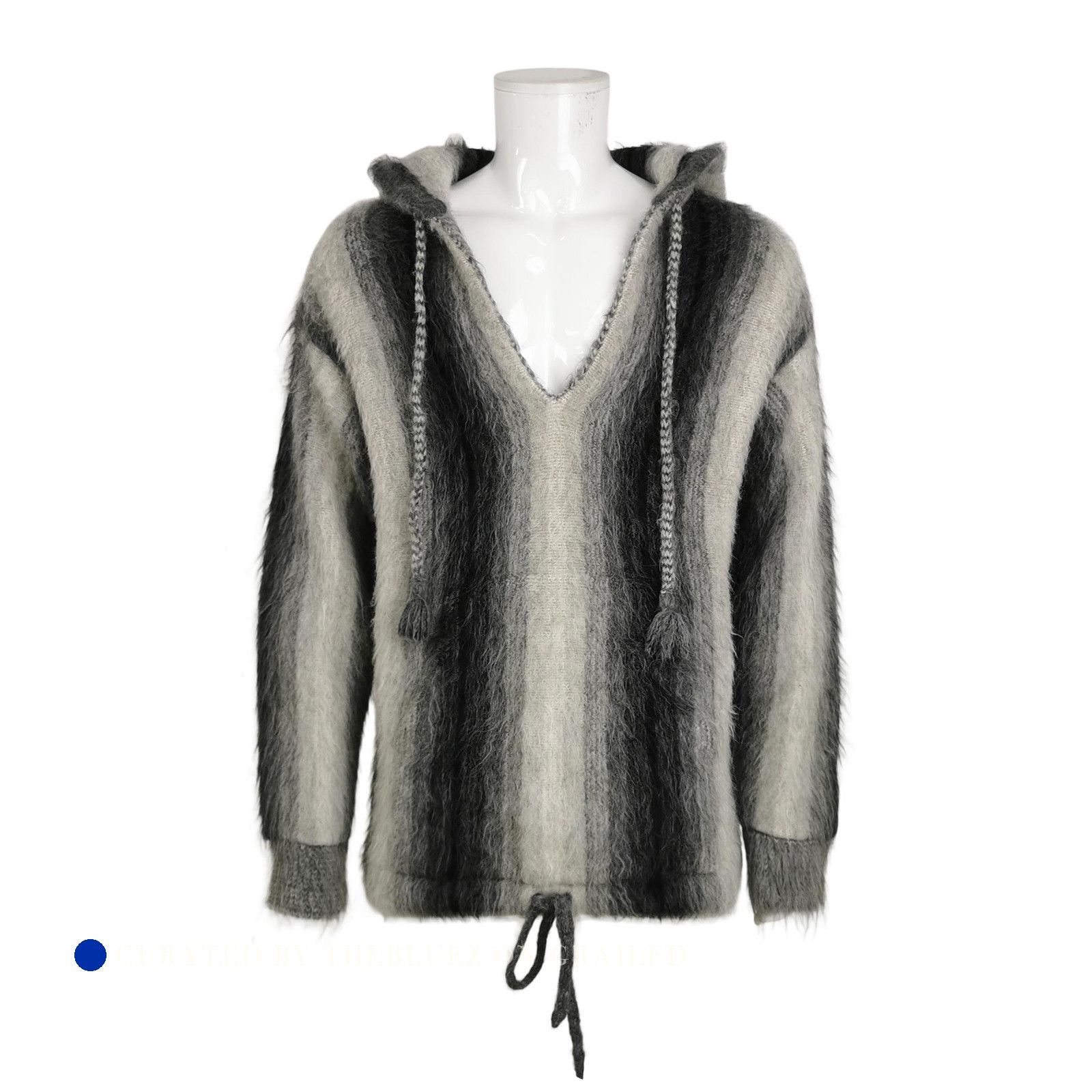 Celine Striped Gray Hooded Mohair Sweater Size US M / EU 48-50 / 2 - 1 Thumbnail