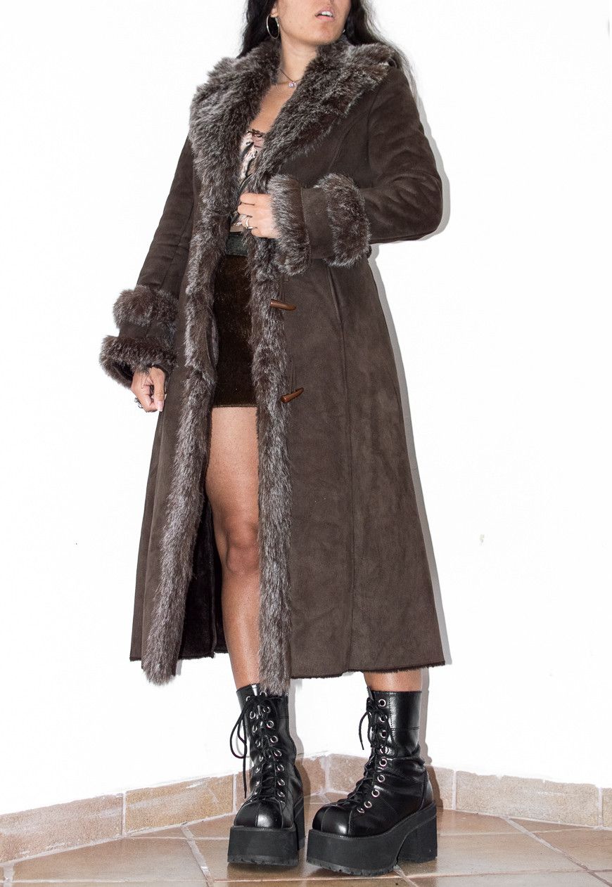 Vintage Vintage Brown Afghan Coat with Double Fur Handcuffs Size S / US 4 / IT 40 - 3 Thumbnail