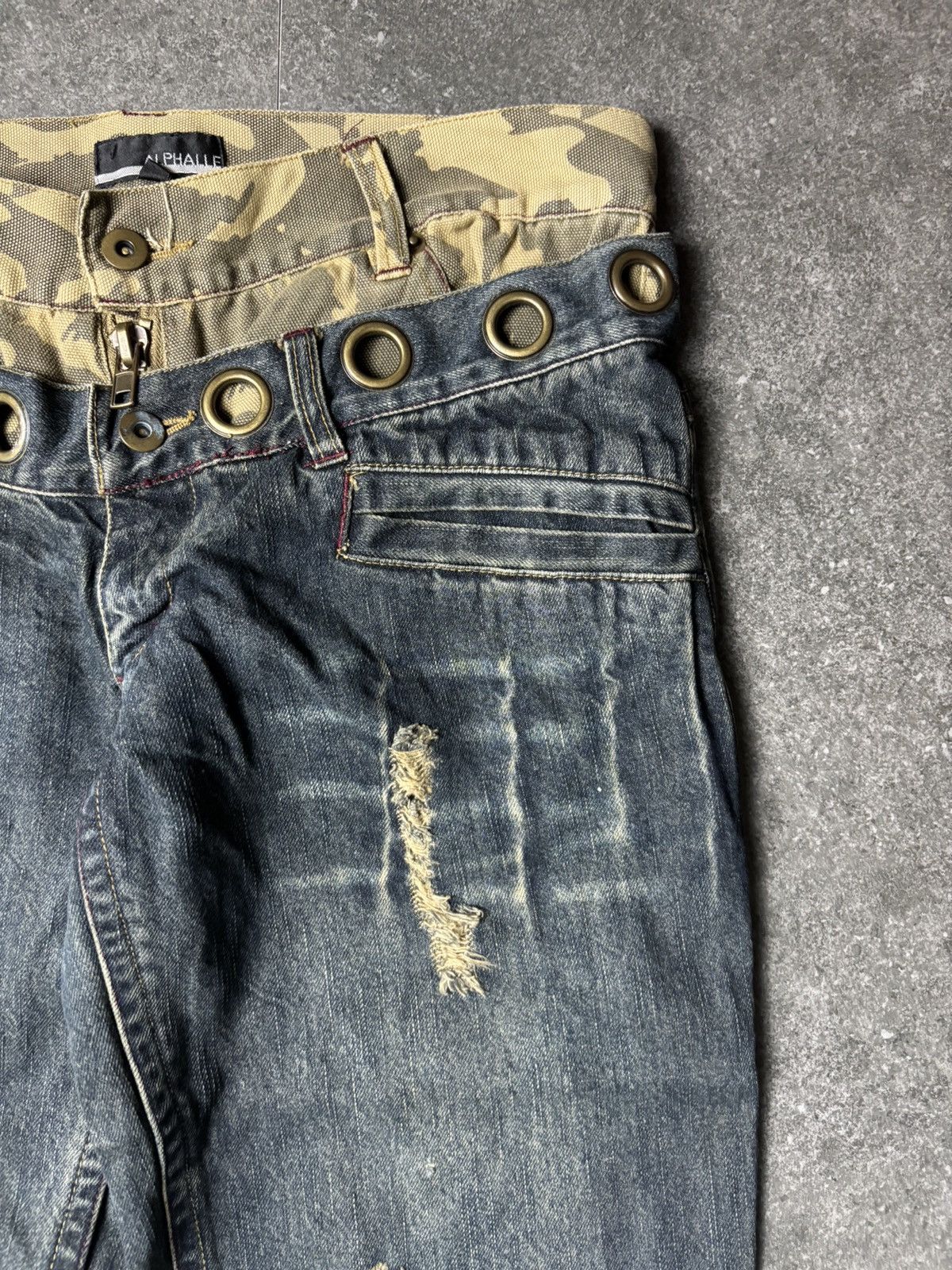 Japanese Brand 2000s Aphalle Double Waist Hybrid Camo Mudwash Jeans Size US 31 - 5 Thumbnail