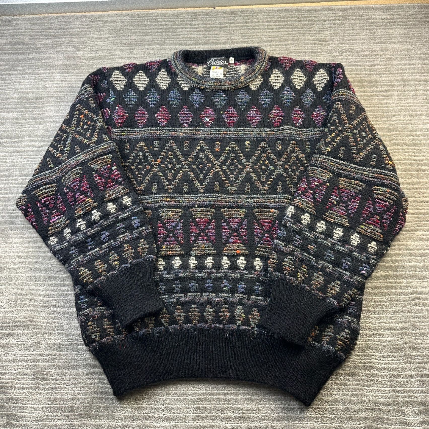 Vintage VINTAGE Cedrics Sweater Mens XL Plaid Knit Crew Neck Pullover Heavyweight All Seasons 90s Logo Embroidered Wool Mohair Nylon Wool Blend Black Mens Size US XL / EU 56 / 4 - 2 Thumbnail