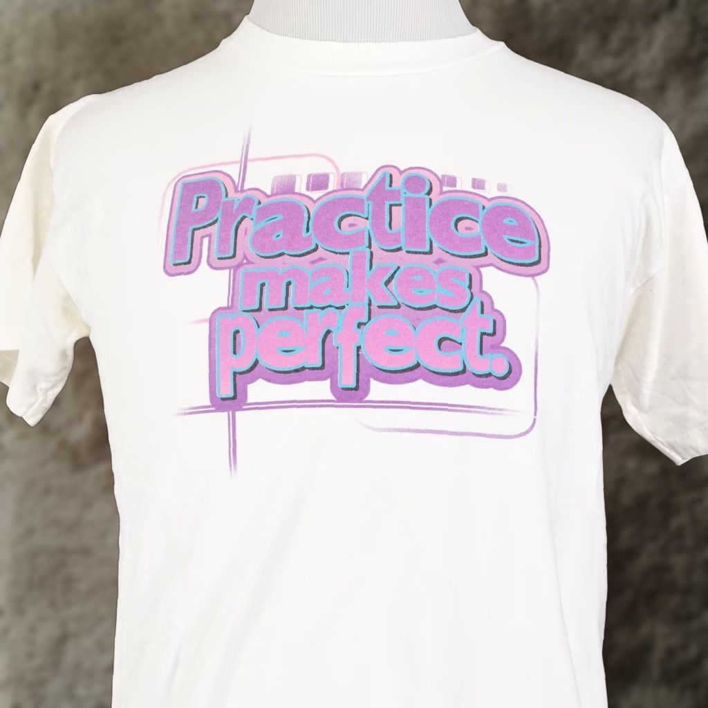Jerzees VINTAGE Jerzees Practice Makes Perfect Guess You Forgot 2001 Volleyball T-Shirt M White Unisex Mens Size US M / EU 48-50 / 2 - 1 Thumbnail