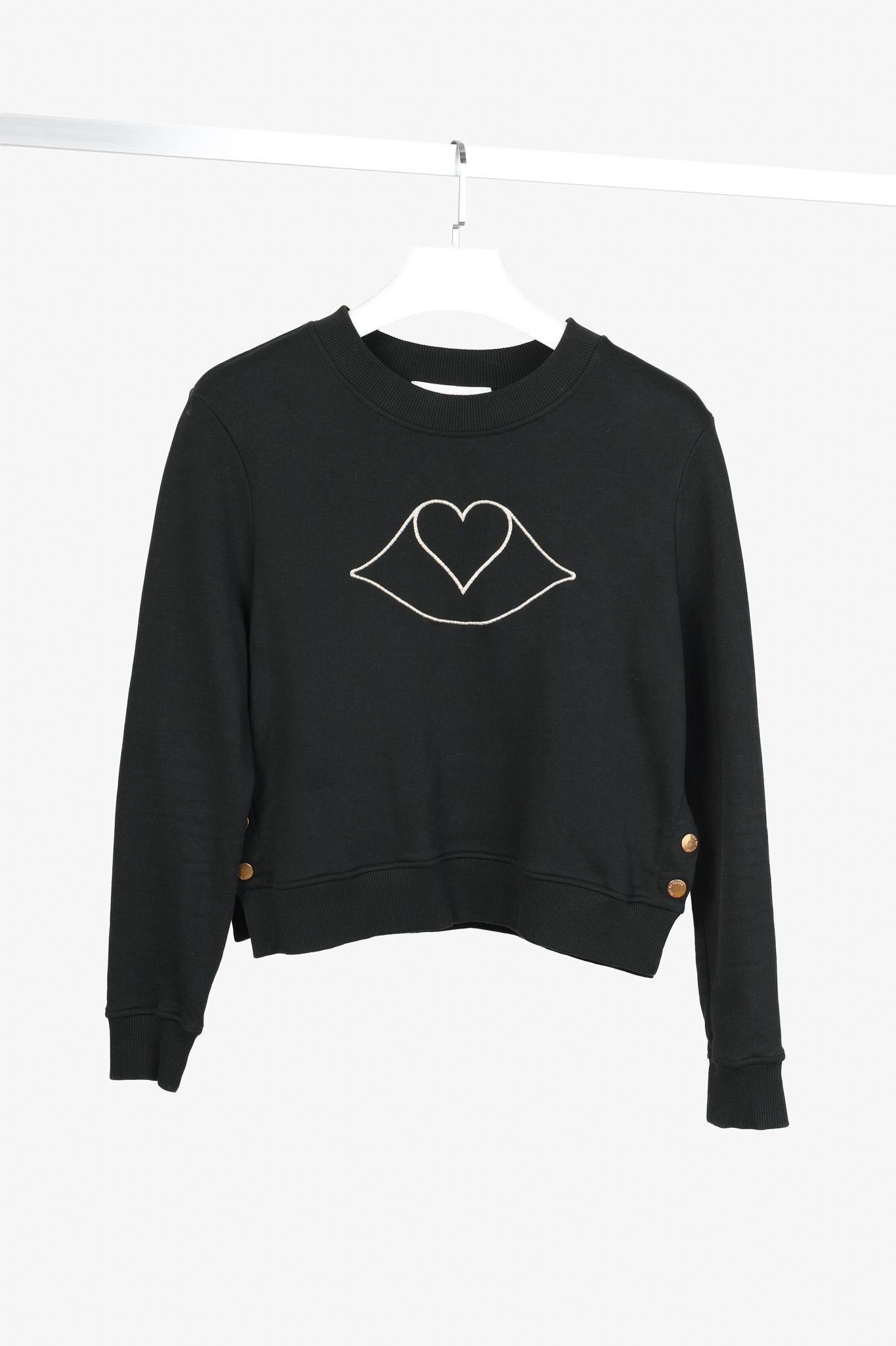 See by Chloe See by Chloe Pastel Heart Button Side Black Crewneck Size S / US 4 / IT 40 - 1 Thumbnail
