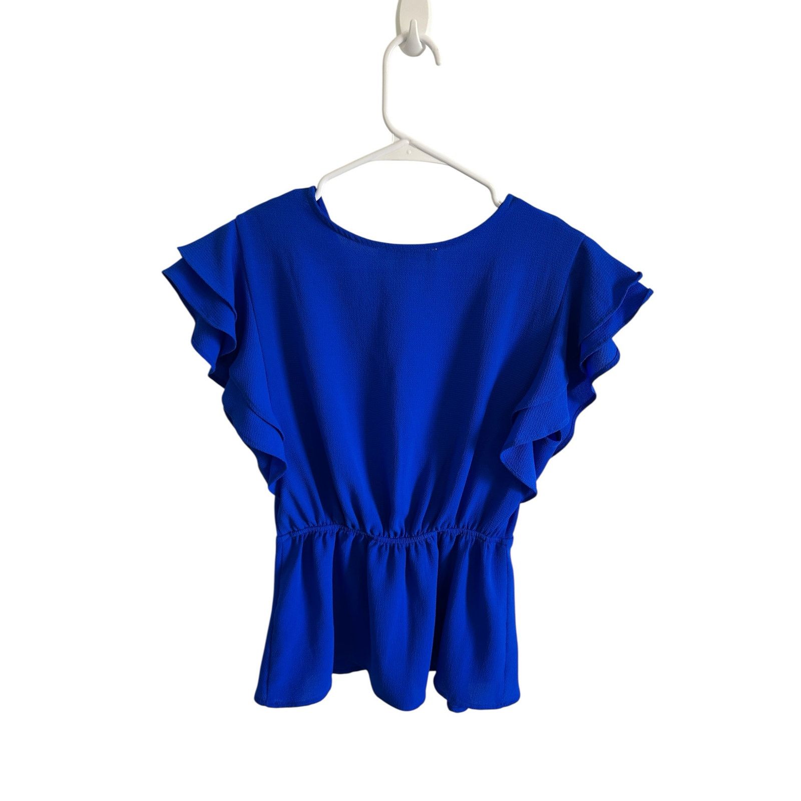 Other Monteau Blue Faux Wrap Ruffle Short Sleeve V-Neck Blouse Size M / US 6-8 / IT 42-44 - 6 Thumbnail