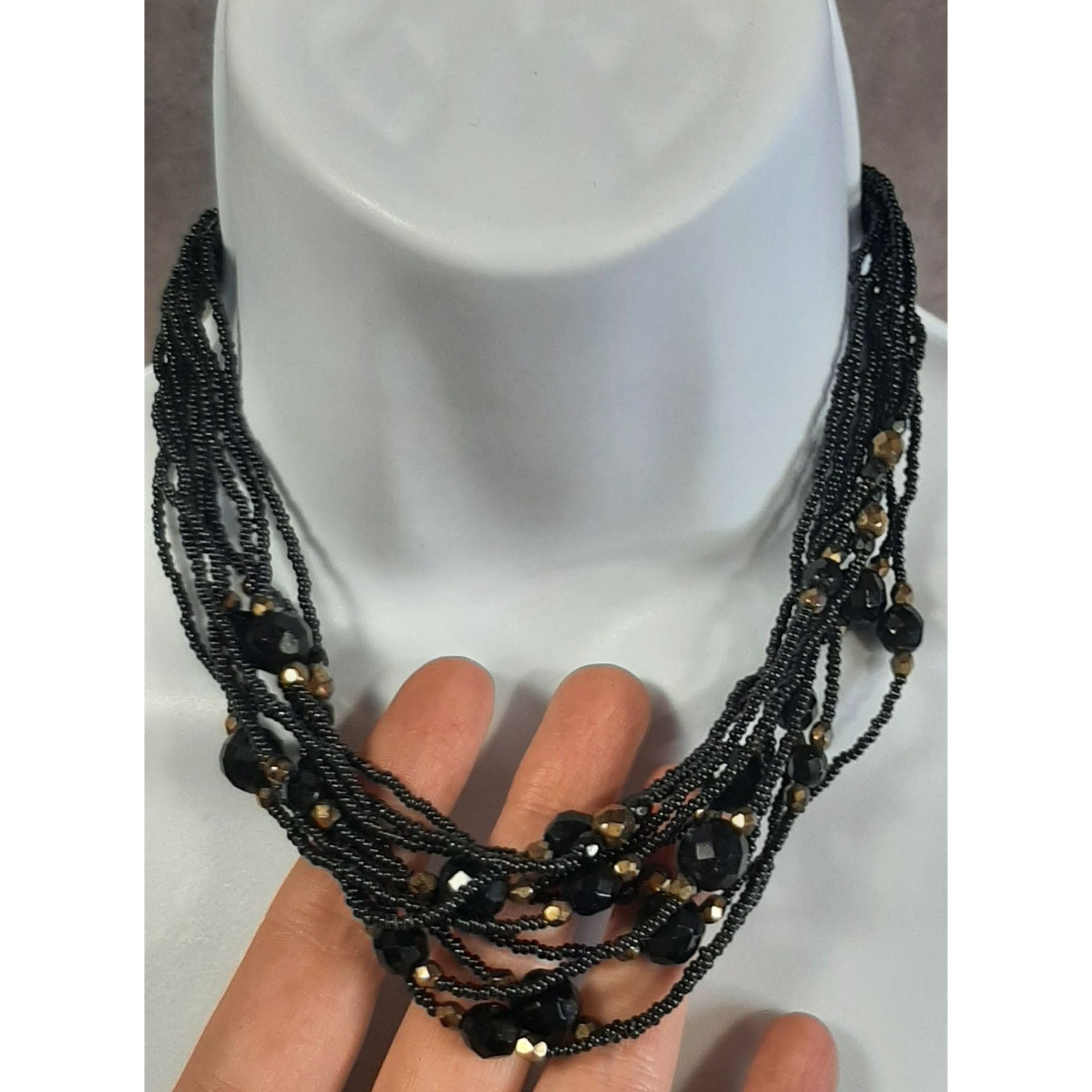 Other Glam Goth Black And Gold Tone Glass Multi-Strand Beaded Stat Size ONE SIZE - 2 Thumbnail