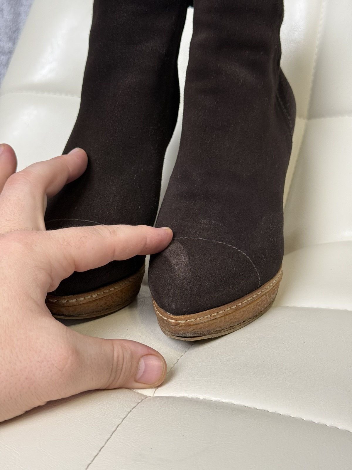 Prada Prada Suede Ankle Boots Brown High Heel Platform Zip Size 37 Size US 7 / IT 37 - 18 Thumbnail