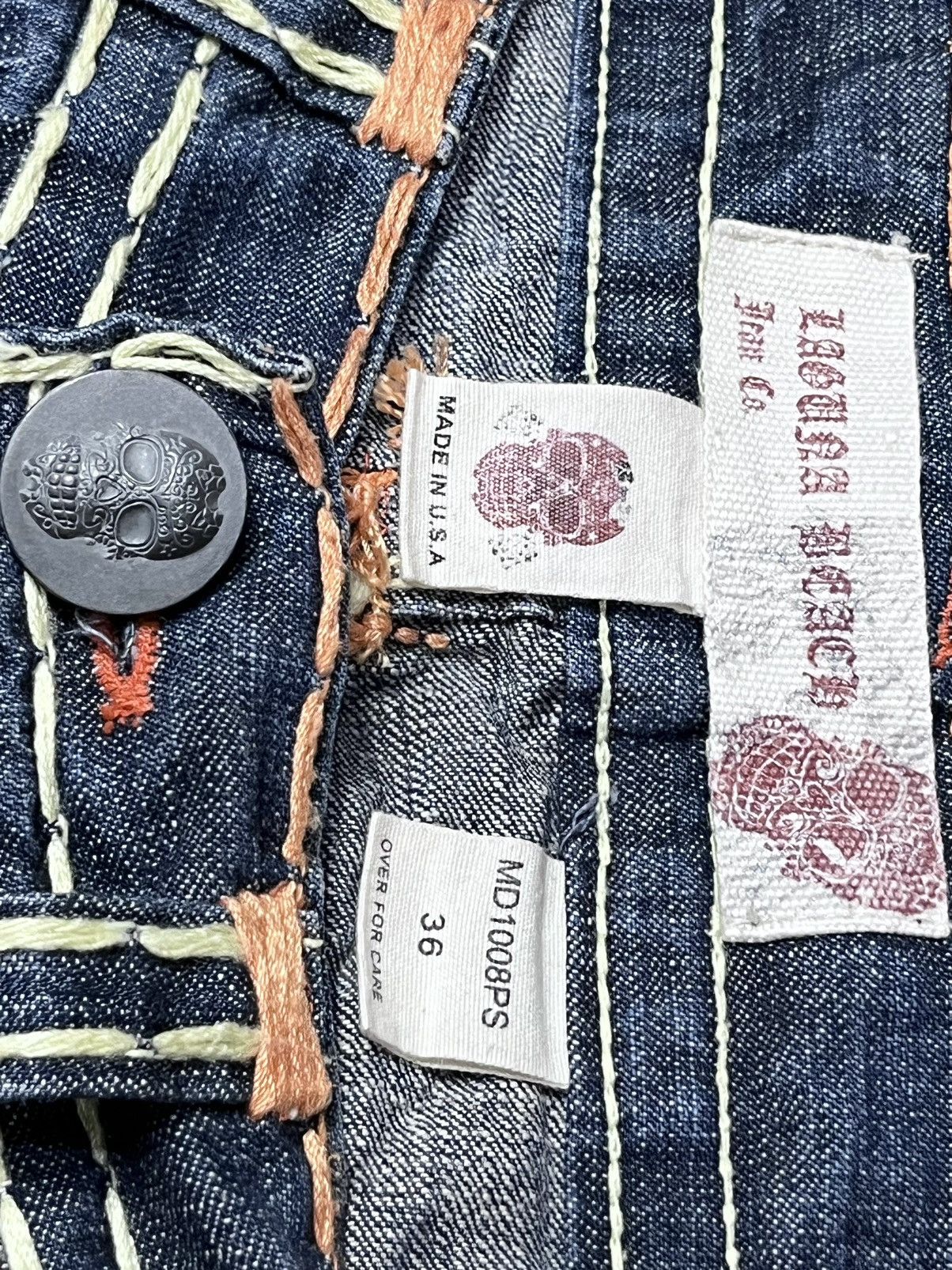 Vintage LAGUNA BEACH Big Stitch Gemstone Studded Skull Button Denim Size US 35 - 19 Thumbnail