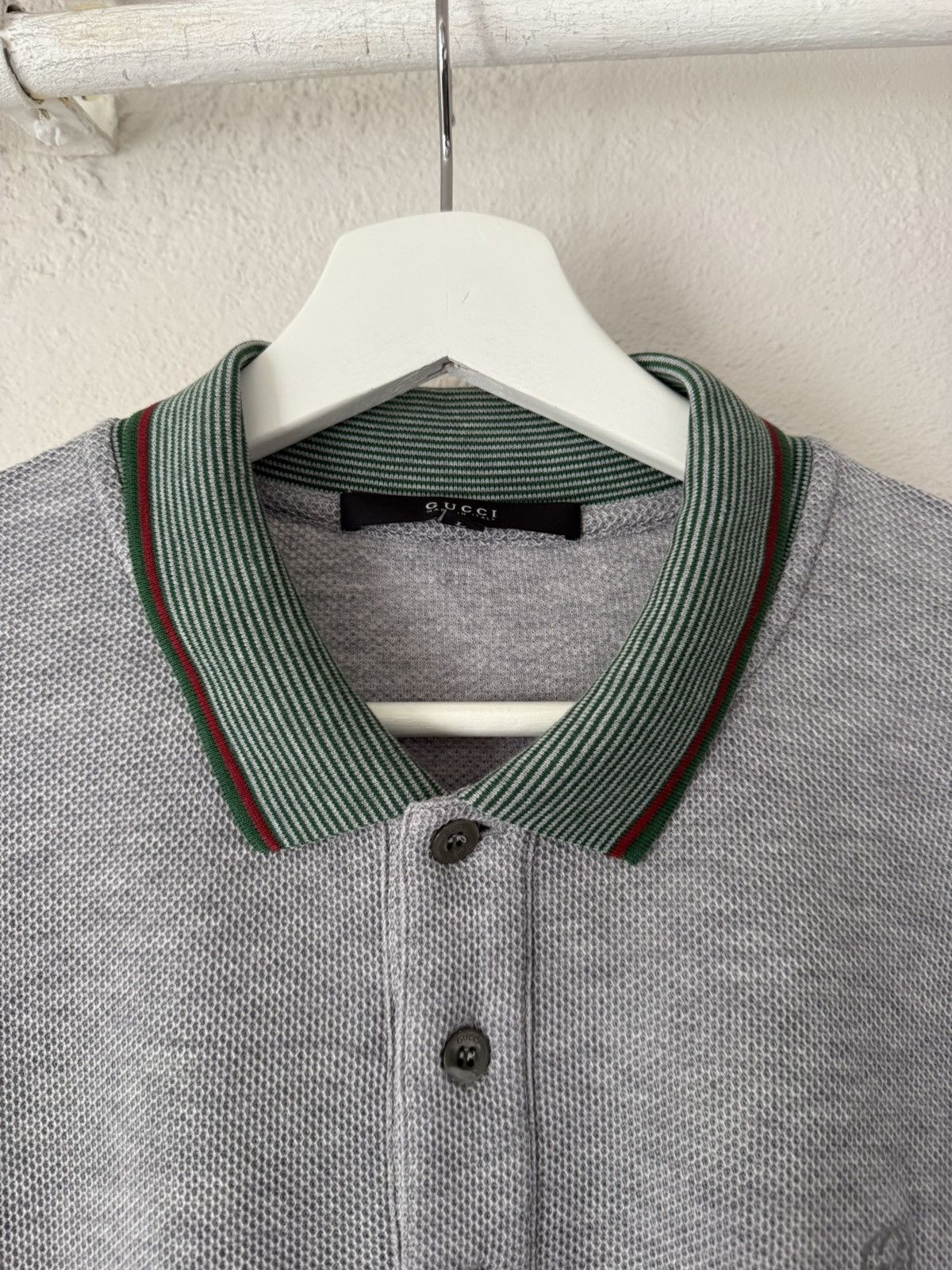 Gucci Grey Polo with Web Stripe Trim Size US L / EU 52-54 / 3 - 3 Thumbnail