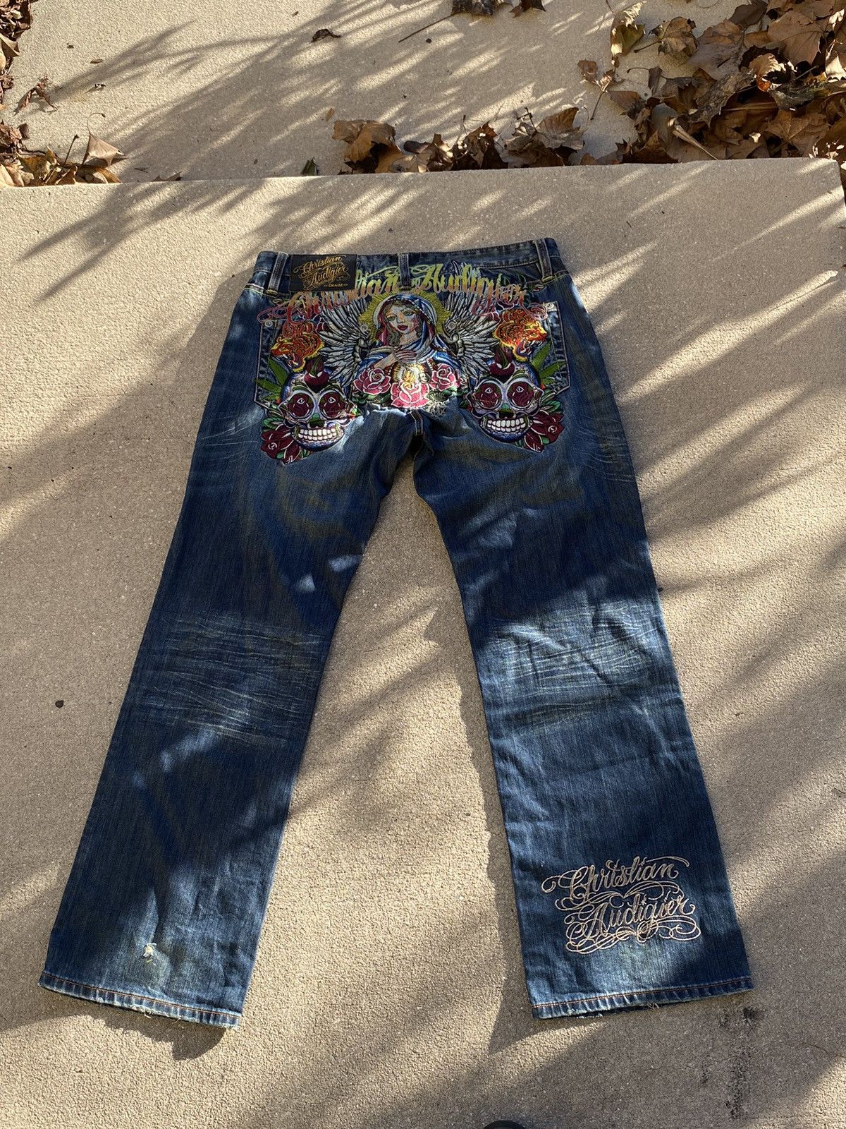 Christian Audigier Rare Vintage Virgin Mary Jeans size 34X34 Size US 34 / EU 50 - 2 Thumbnail