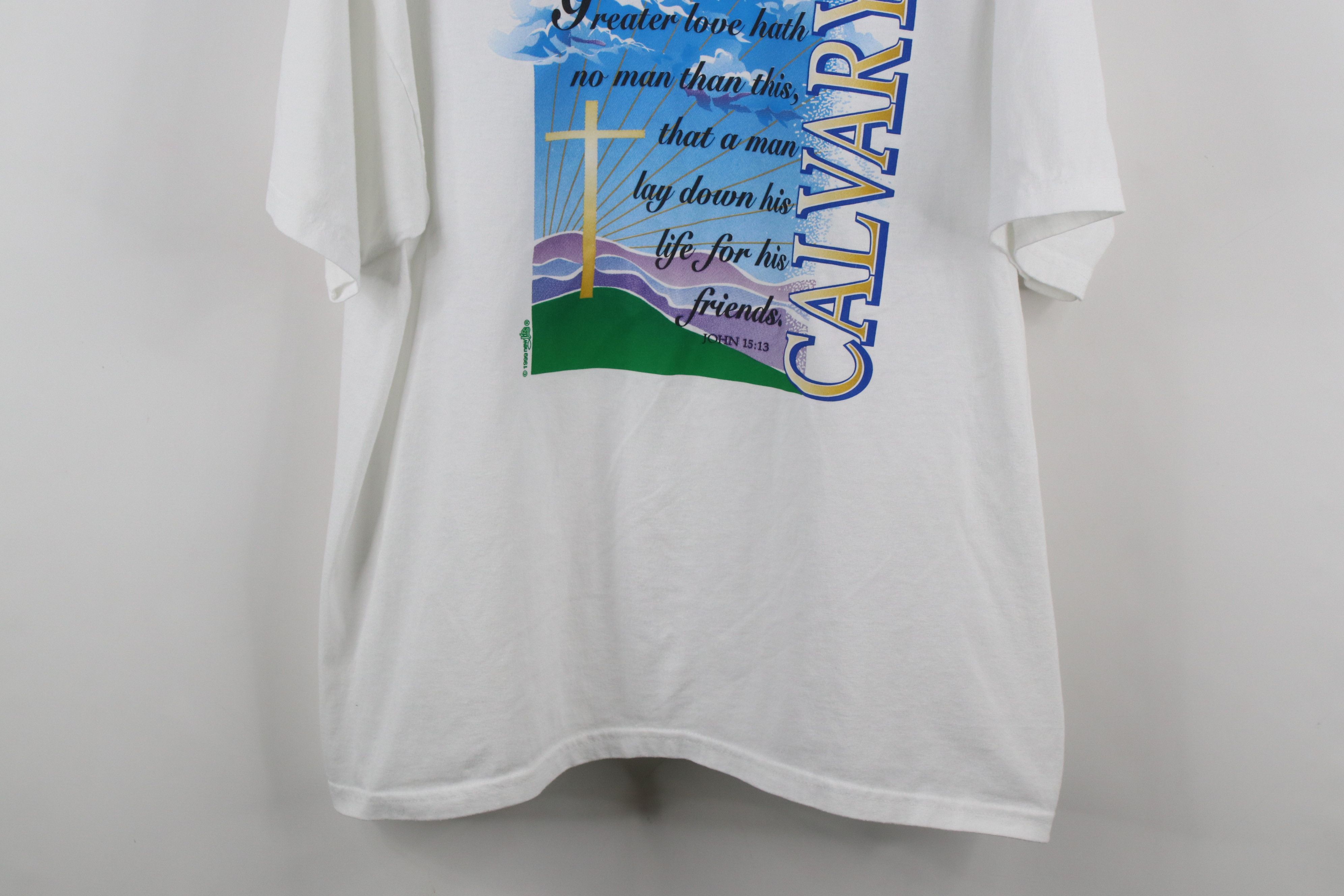 Vintage Vintage 90s Christianity Calvary Short Sleeve T-Shirt White Size US XL / EU 56 / 4 - 3 Thumbnail