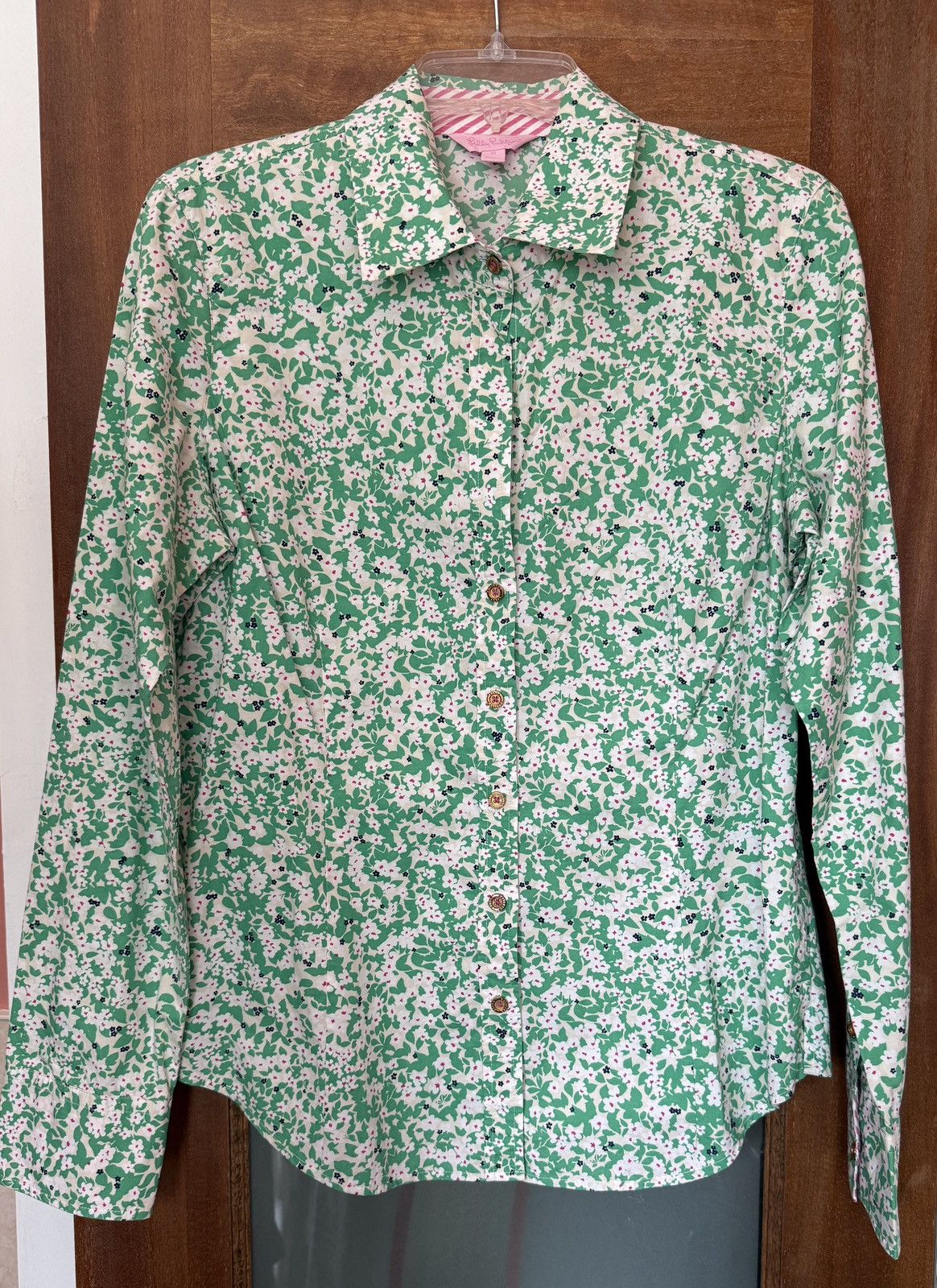 Lilly Pulitzer Lilly Pulitzer Women Green Floral LS Collared Cotton Shirt Size M / US 6-8 / IT 42-44 - 1 Thumbnail