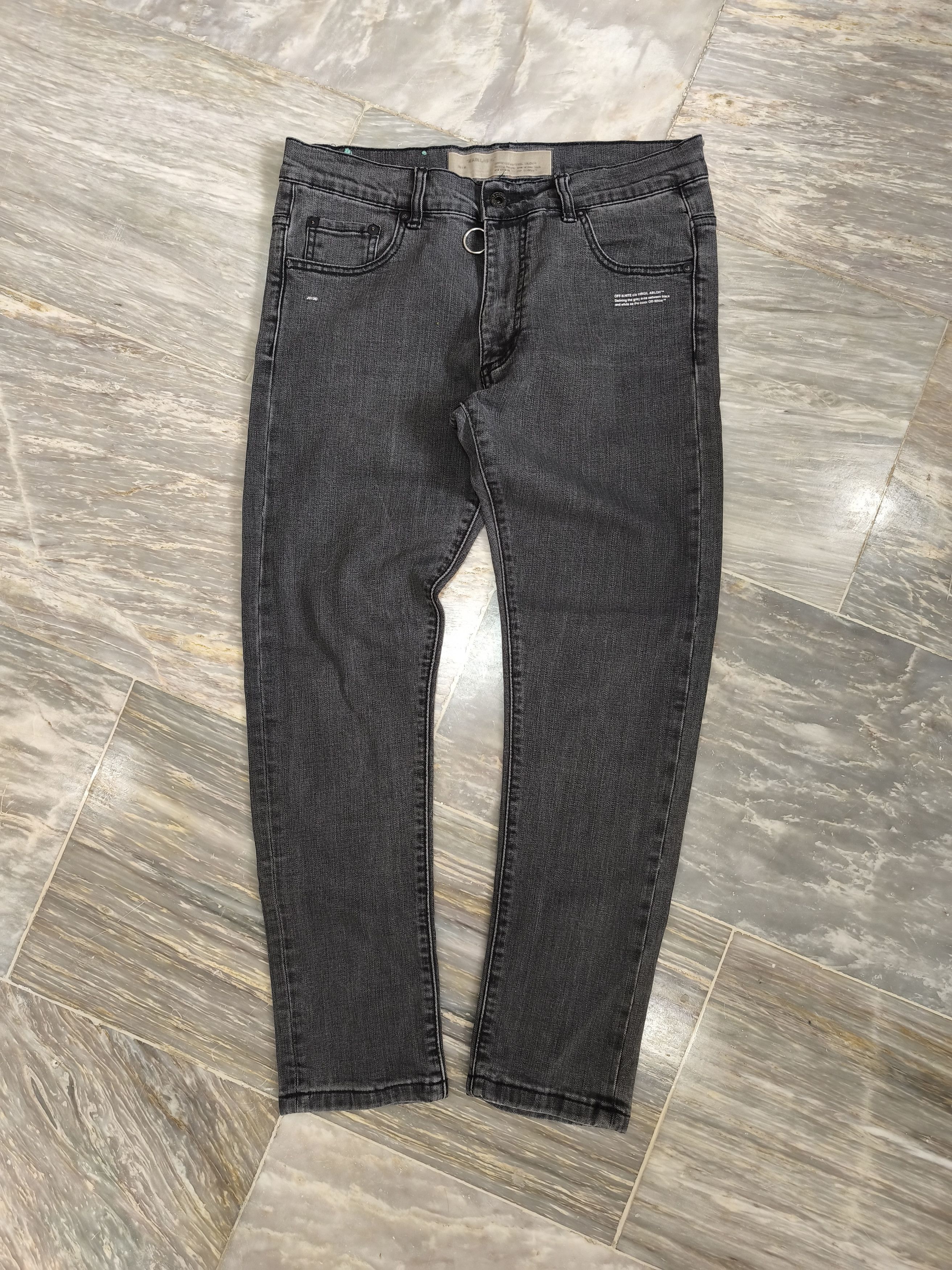 Off-White Off White Fire Line Yellow Logo Gray Slim Denim Jeans Size US 32 / EU 48 - 7 Thumbnail