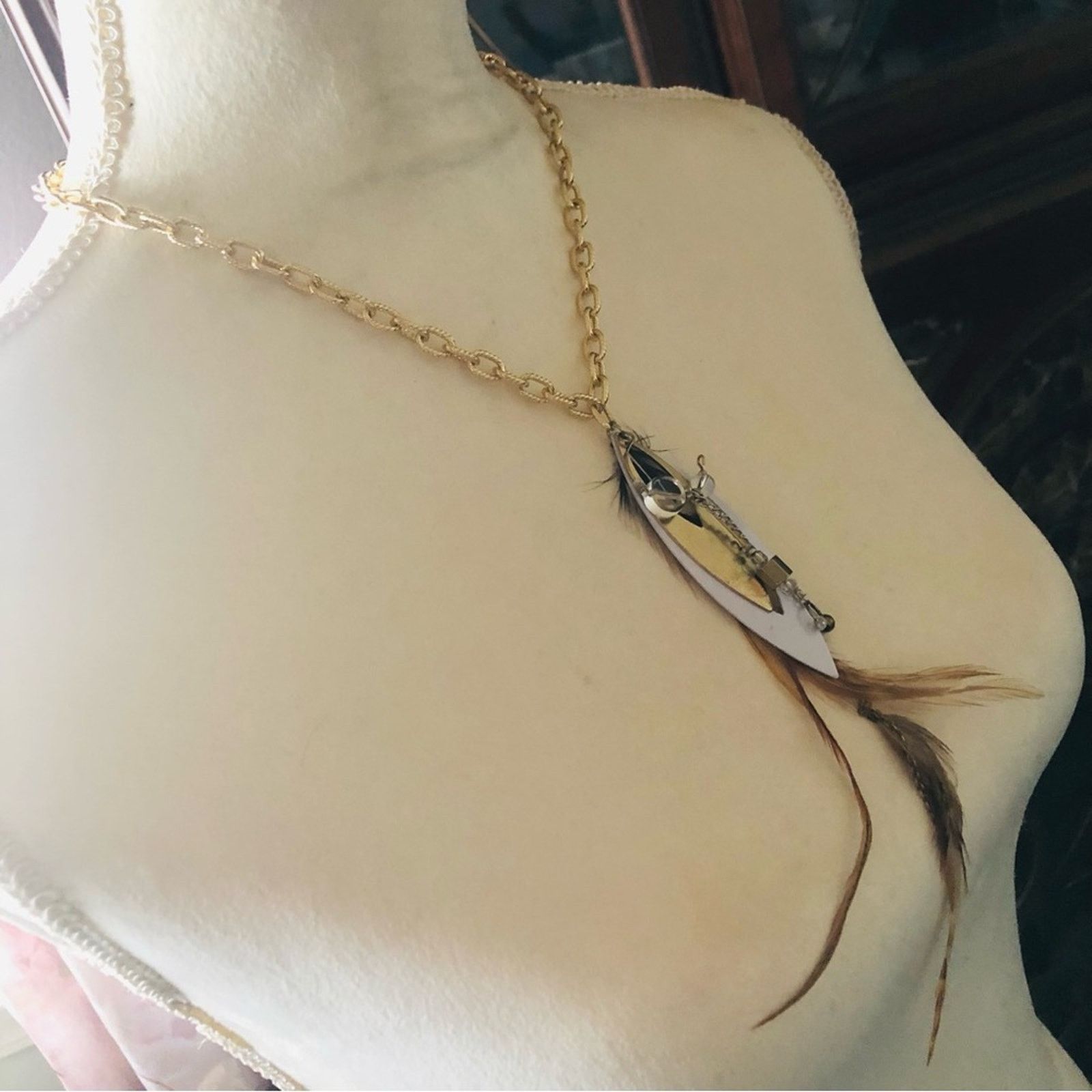 Handmade Handcrafted repurpose genuine feather dangle necklace Size ONE SIZE - 3 Thumbnail